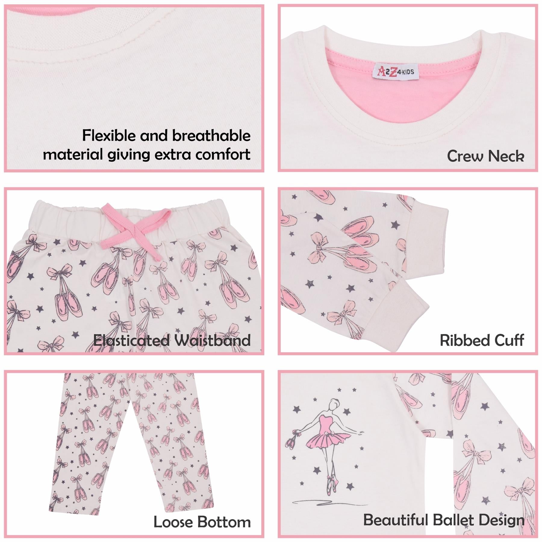 Kids Girls Dancing Baby Pink Print Pyjamas Set