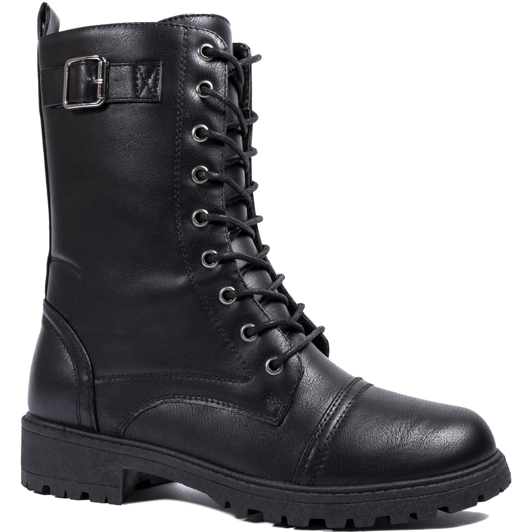 A2Z Womens Combat Boots PU Leather Lace Up Fastening Ladies Army Military Shoes