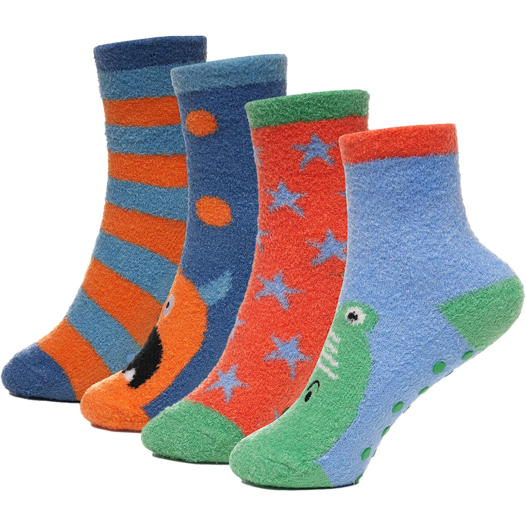 A2Z 4 Kids Boys Socks 4 Pack Brushed Chenille Novelty Xmas Winter Warm Socks