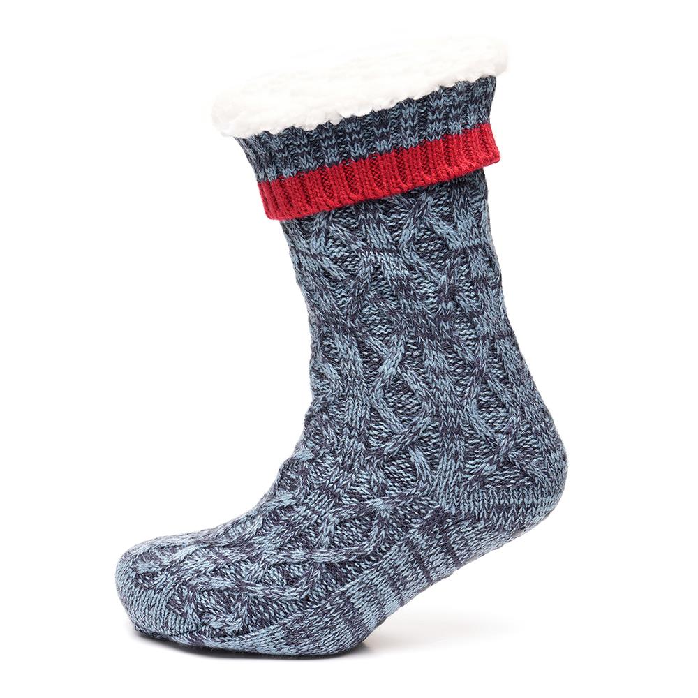 A2Z Mens Slipper Socks Twist Yarn Chunky Cable Knit Sherpa Lining Winter Socks