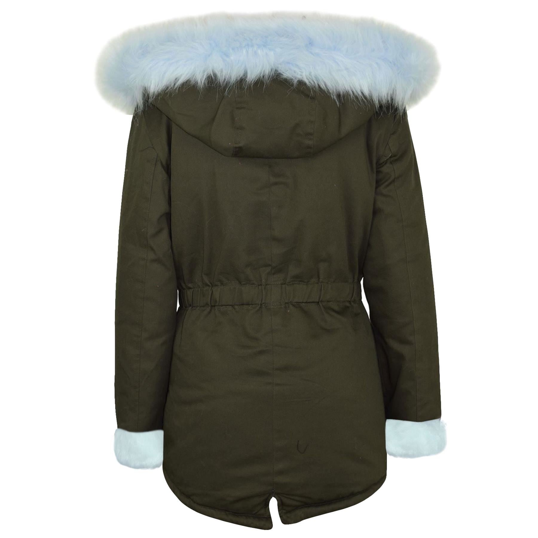 Kids Girls Hooded Jacket Rainbow Faux Fur Parka School Jackets Outerwear