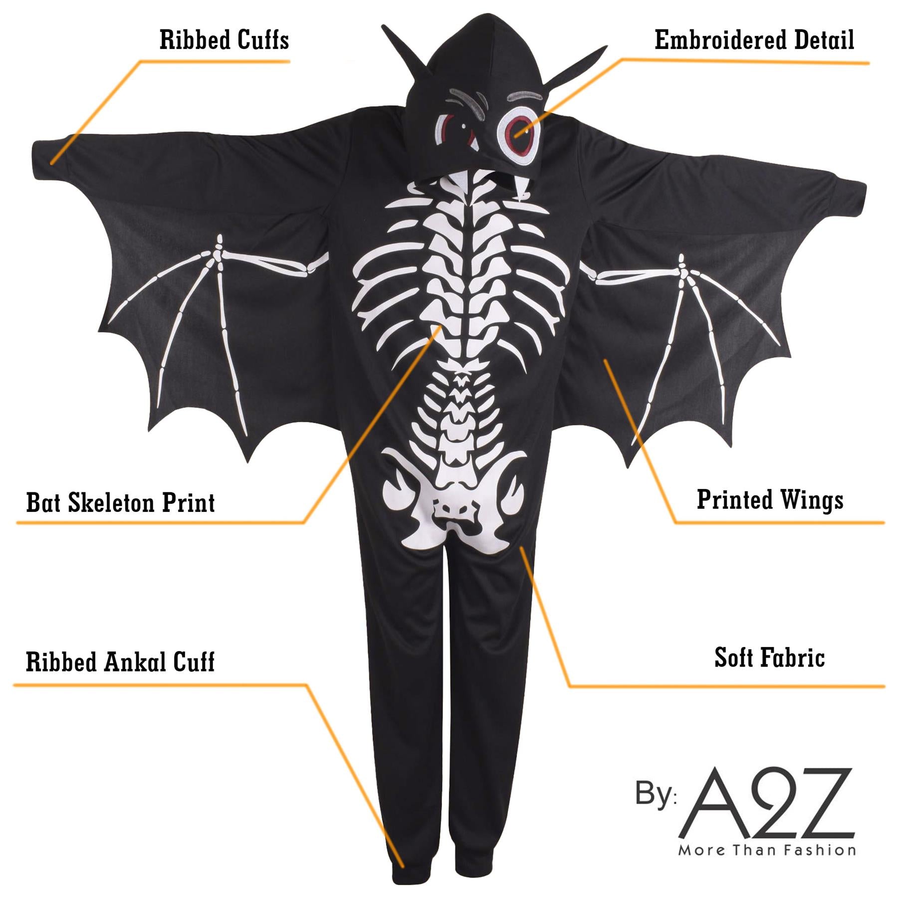 Kids Boys Girls Skeleton Halloween Bat Cosplay Costume