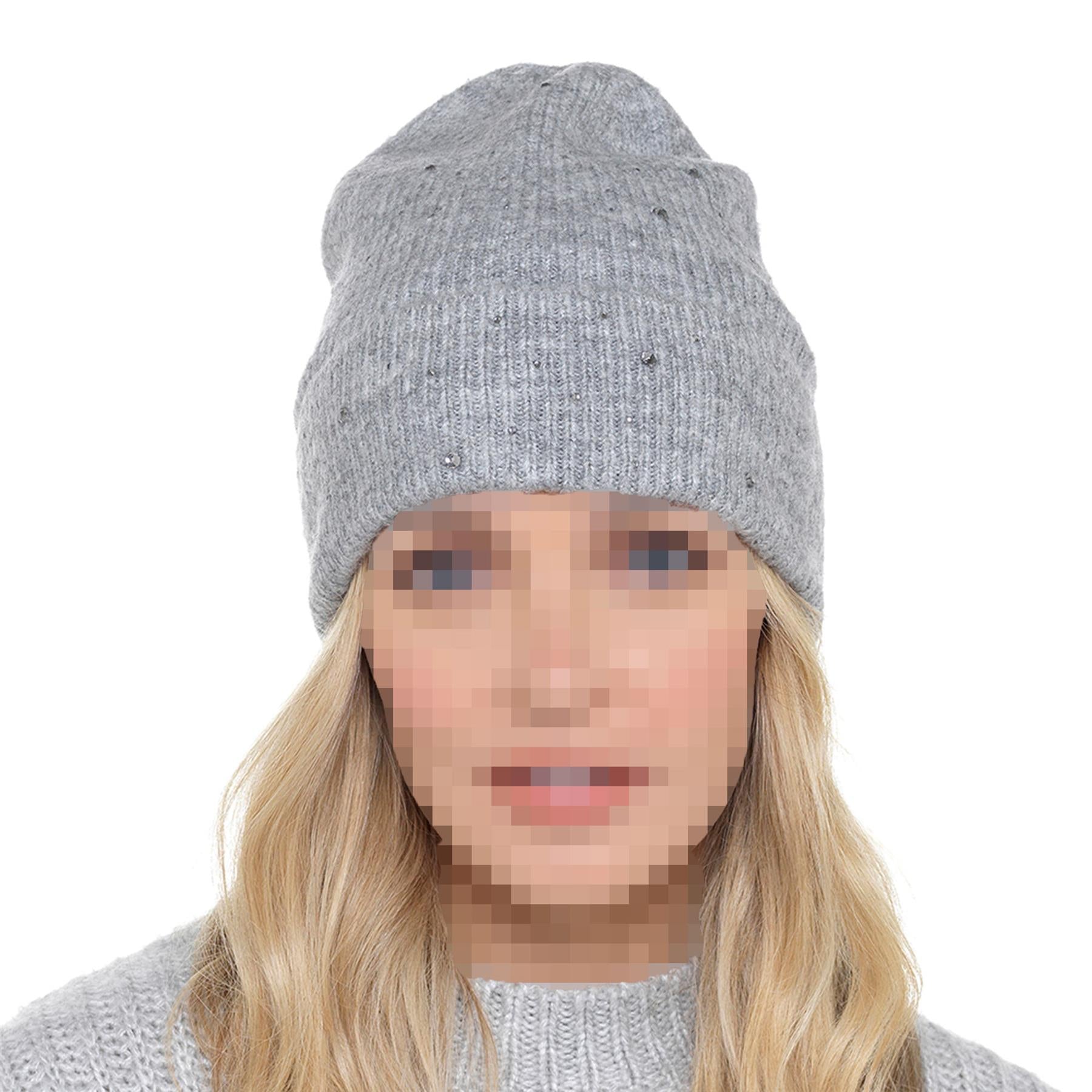 A2Z Ladies Hats Diamante Knitted Beanie Stretchy Soft Feel Winter Warm Cozy Caps