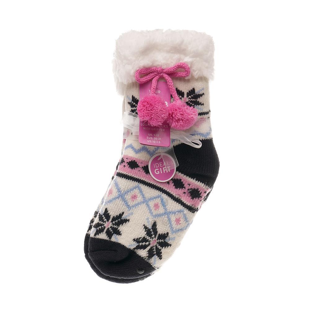 Kids Girls' Fluffy Sherpa Fleece Lining Christmas Socks with Non Slip Gripper