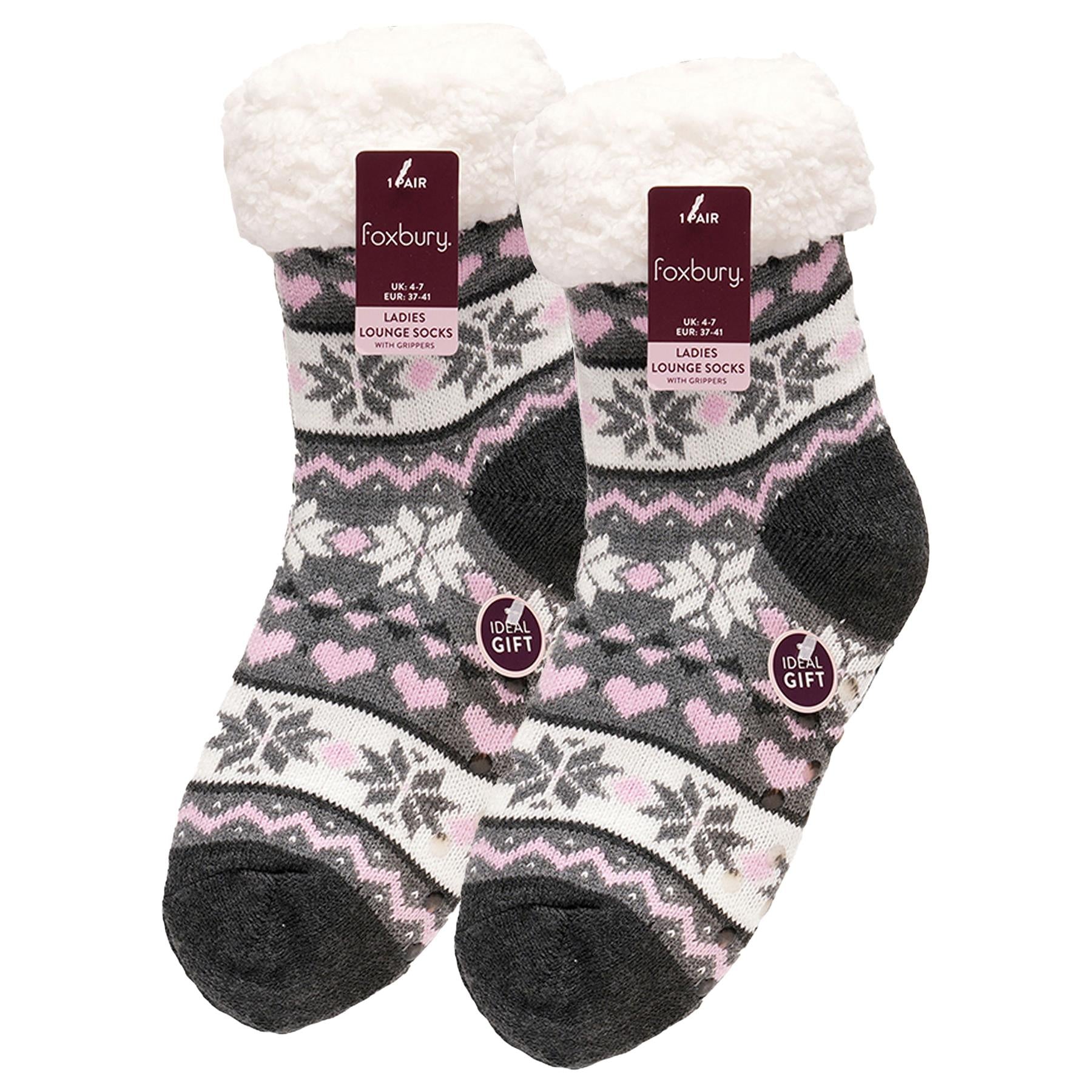 A2Z Ladies Fairisle Lounge Socks With Sherpa Lining Gripper Anti Slip Women Sock