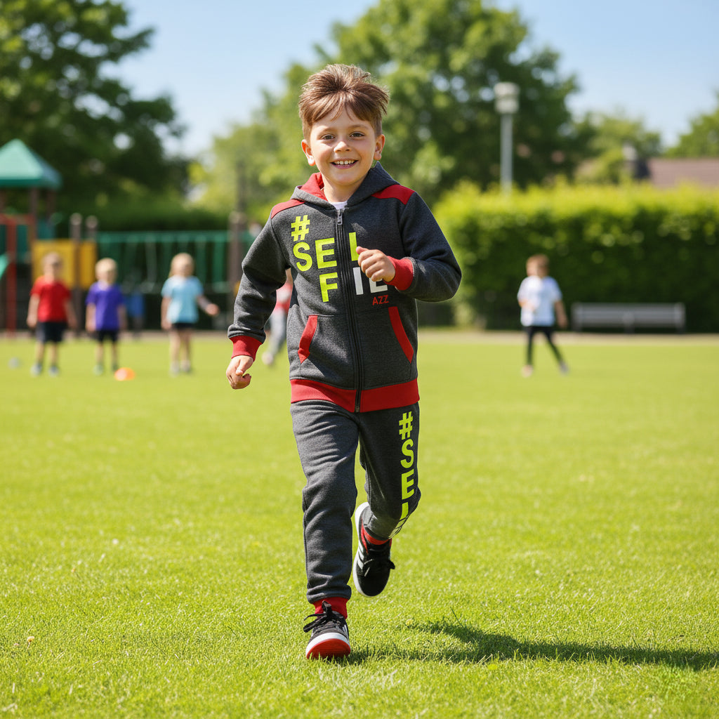 A2Z 4 Kids Girls Boys #SELFIE Tracksuit Hoodie & Joggers Outfit Set Top Bottom