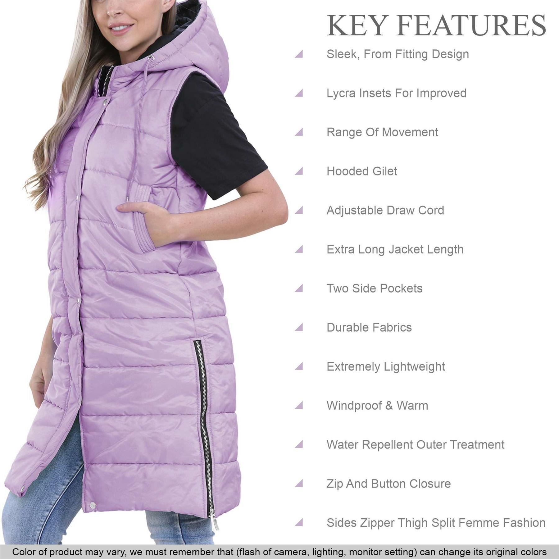 Ladies Oversized Zipped Hooded Long Line Lilac Jacket