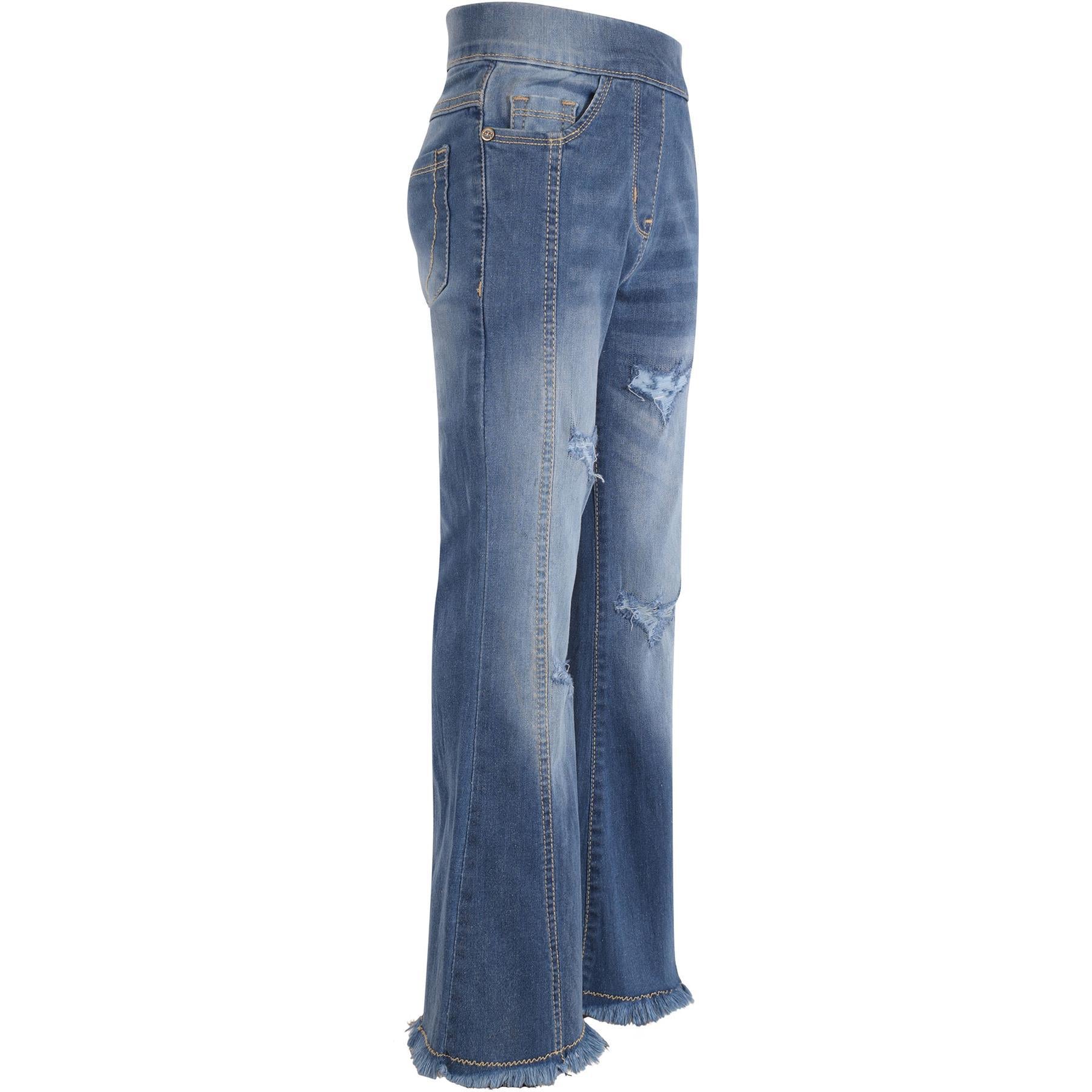 A2Z 4 Kids Girls Denim Jeans Stretchy Mid Bue Flared Ripped Bell Bottom Pants