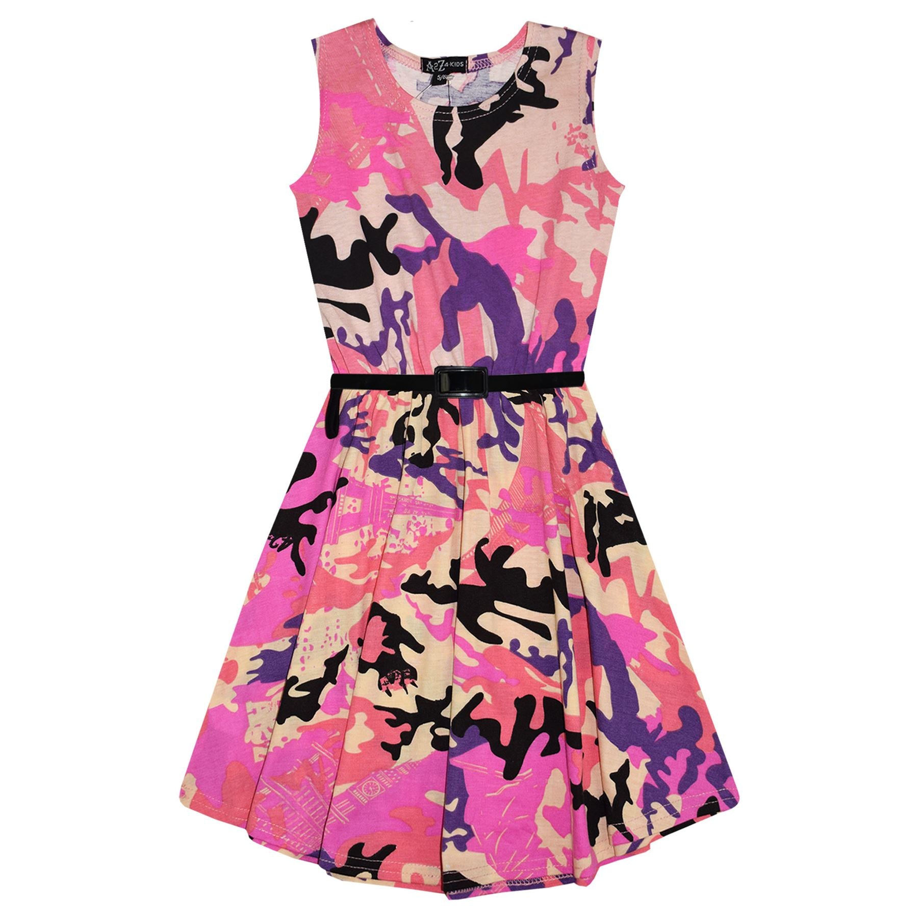 Girls Skater Dress Kids Camouflage Summer Casual Party Dress 5-13 Years