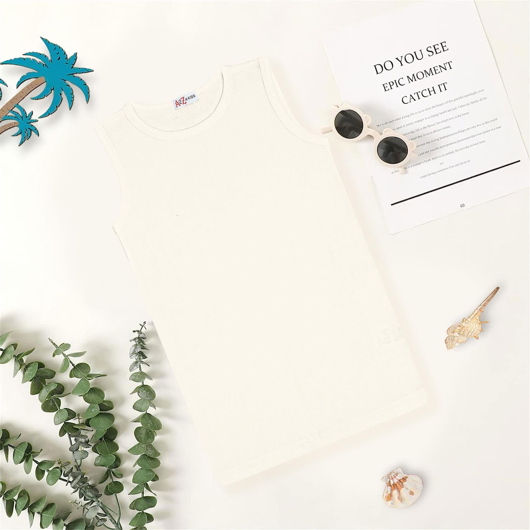 Kids Girls Ribbed Vest Top 100% Thick Cotton Fashion Tank Tops T Shirt 2-13 Year