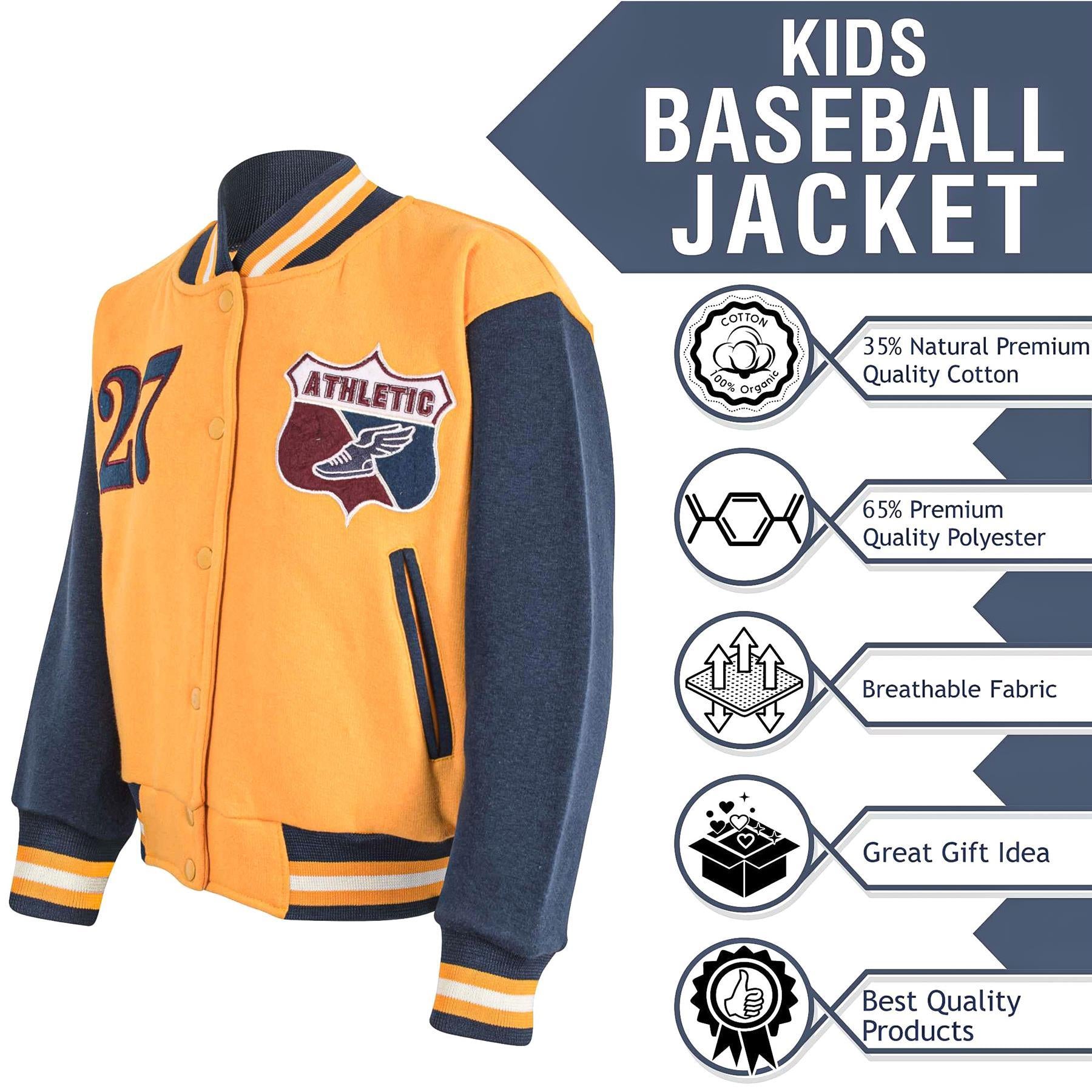 Kids Girls Boys Baseball Jacket Varsity Style Athletic Embroidered School Jacket