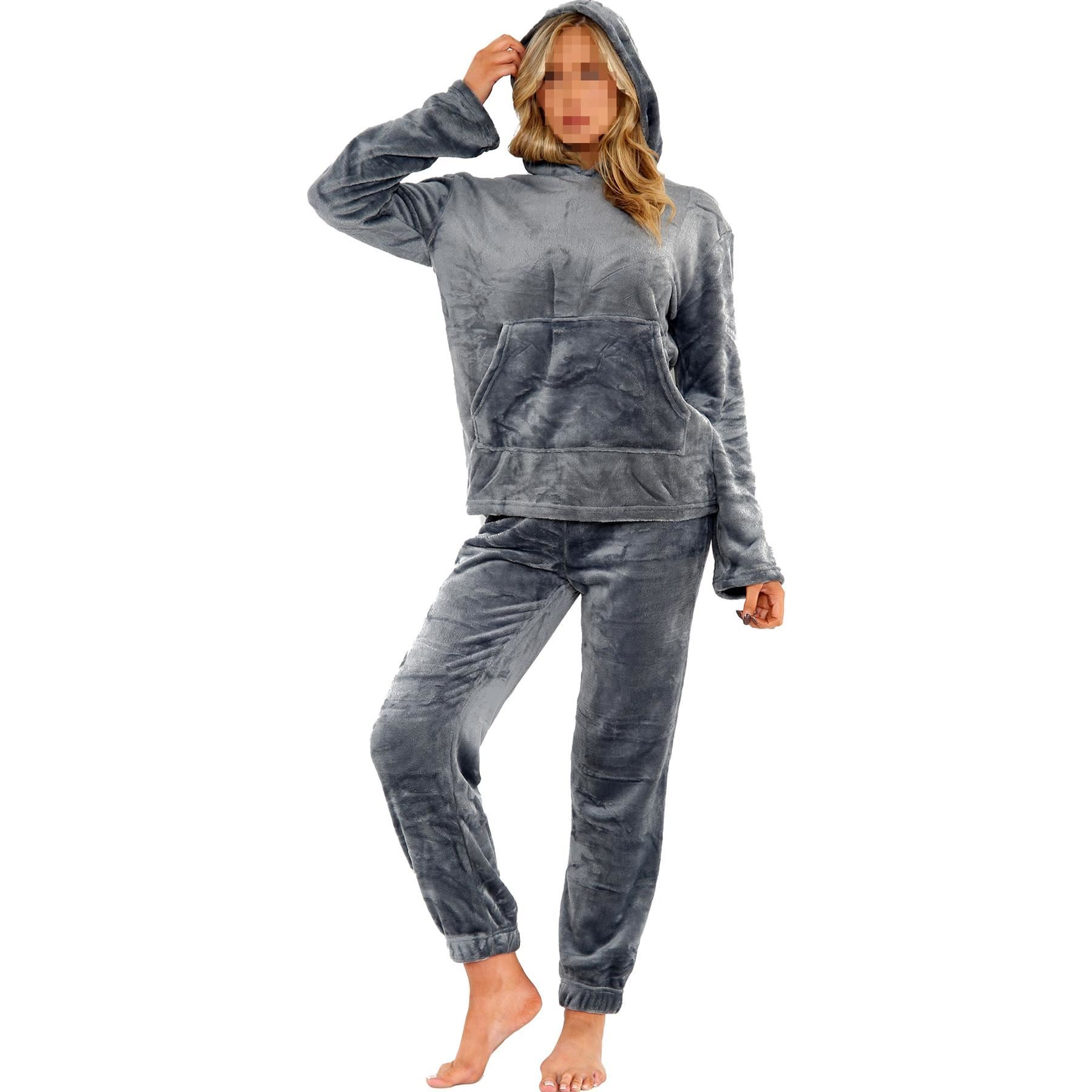 Ladies Pyjamas Soft Warm Fleece Adults Hooded Pyjamas 2 Piece Gift For Womens