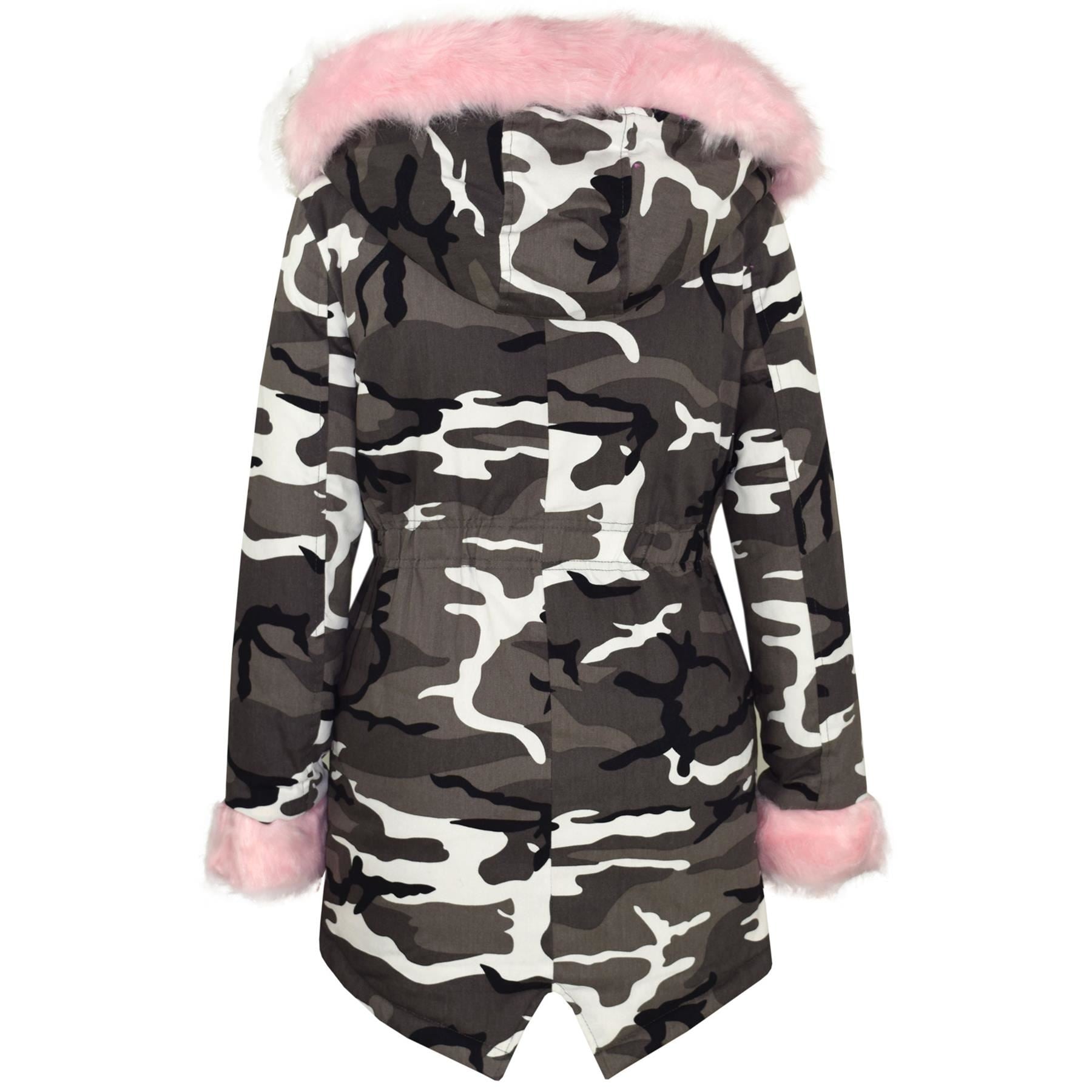 Kids Girls Hooded Jacket Rainbow Faux Fur Parka School Jackets Outerwear