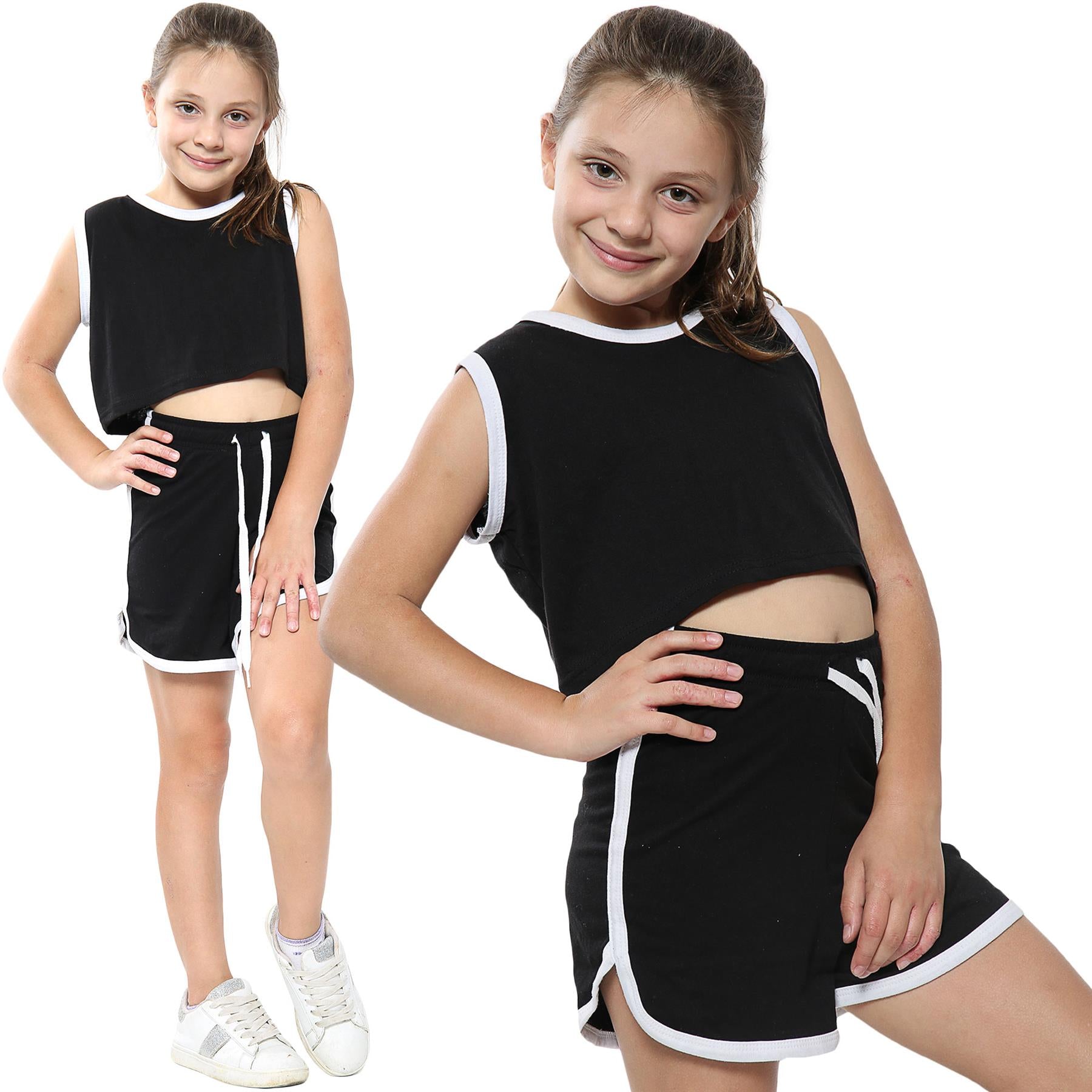 A2Z 4 Kids Girls Crop Top Shorts Set Contrast Trendy Summer Outfit Clothing Sets