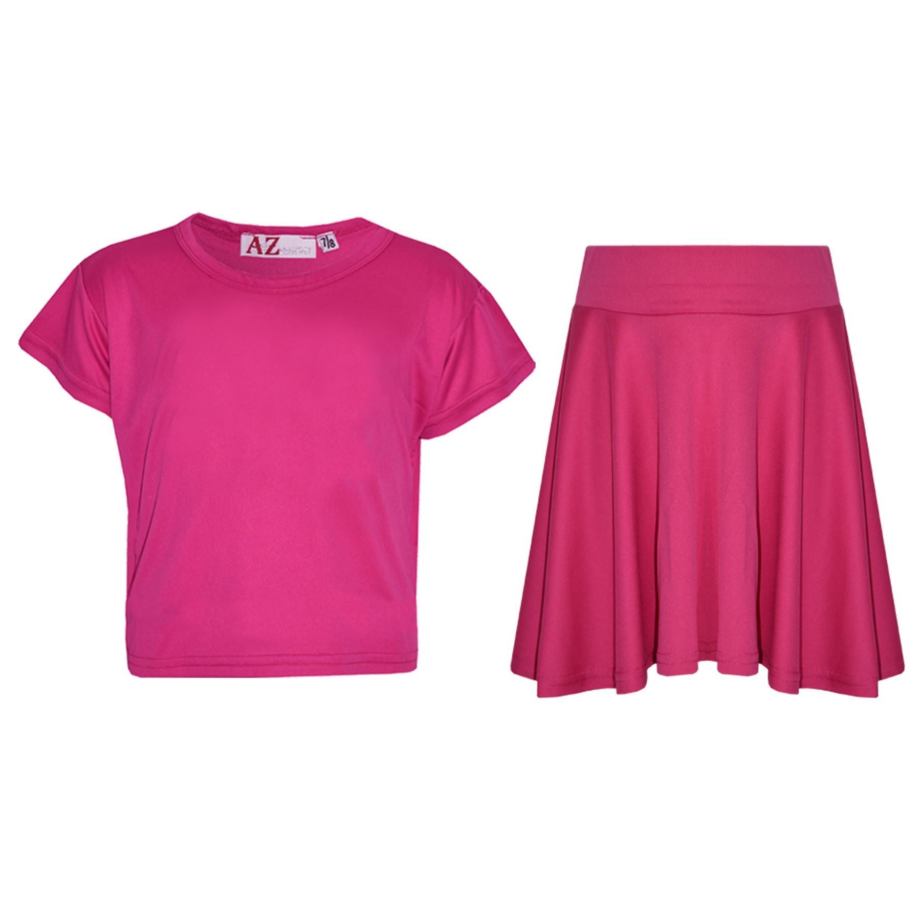 A2Z Kids Girls Plain Crop Top & Skater Skirt Set Summer Wear Age 5-13 Years