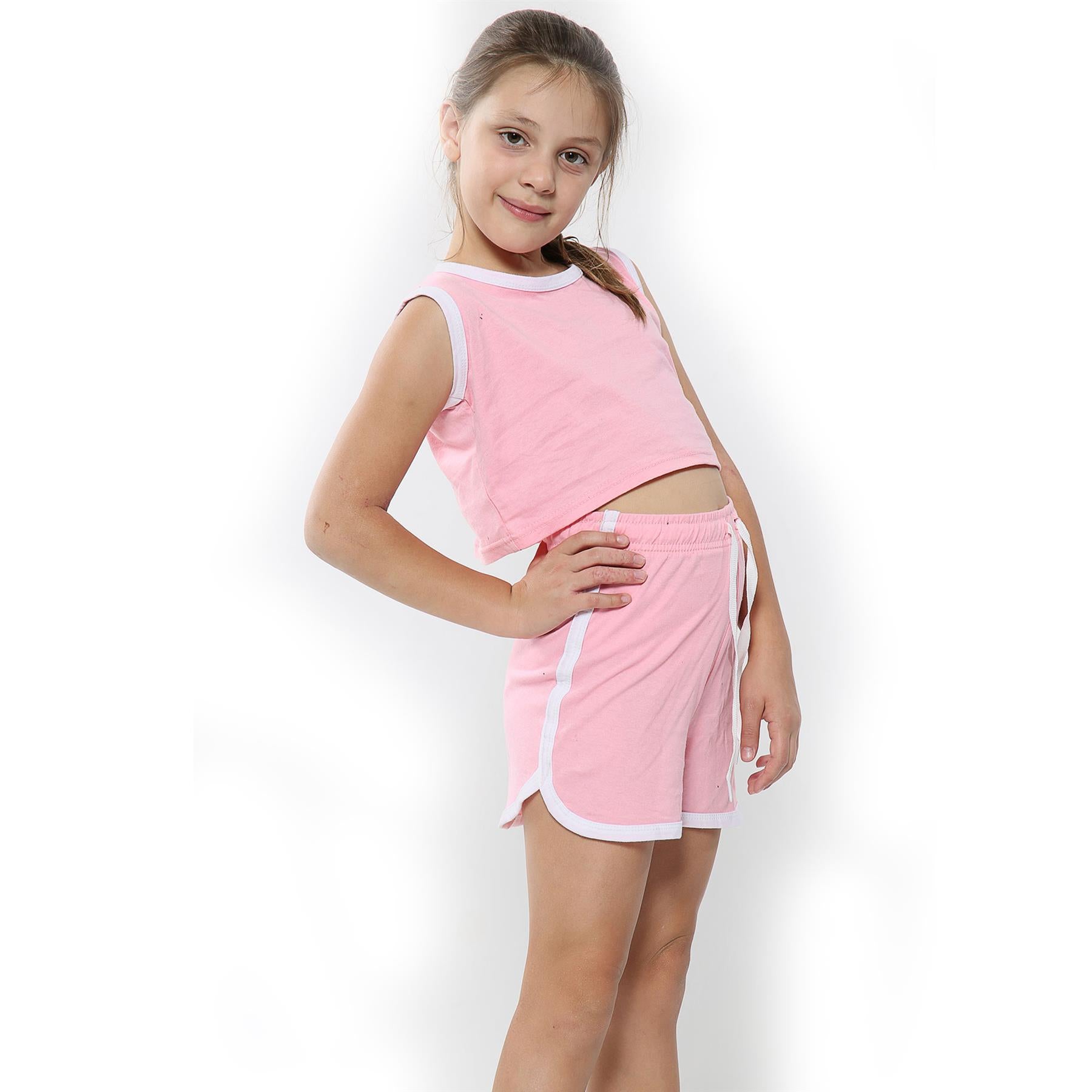 A2Z 4 Kids Girls Crop Top Shorts Set Contrast Trendy Summer Outfit Clothing Sets