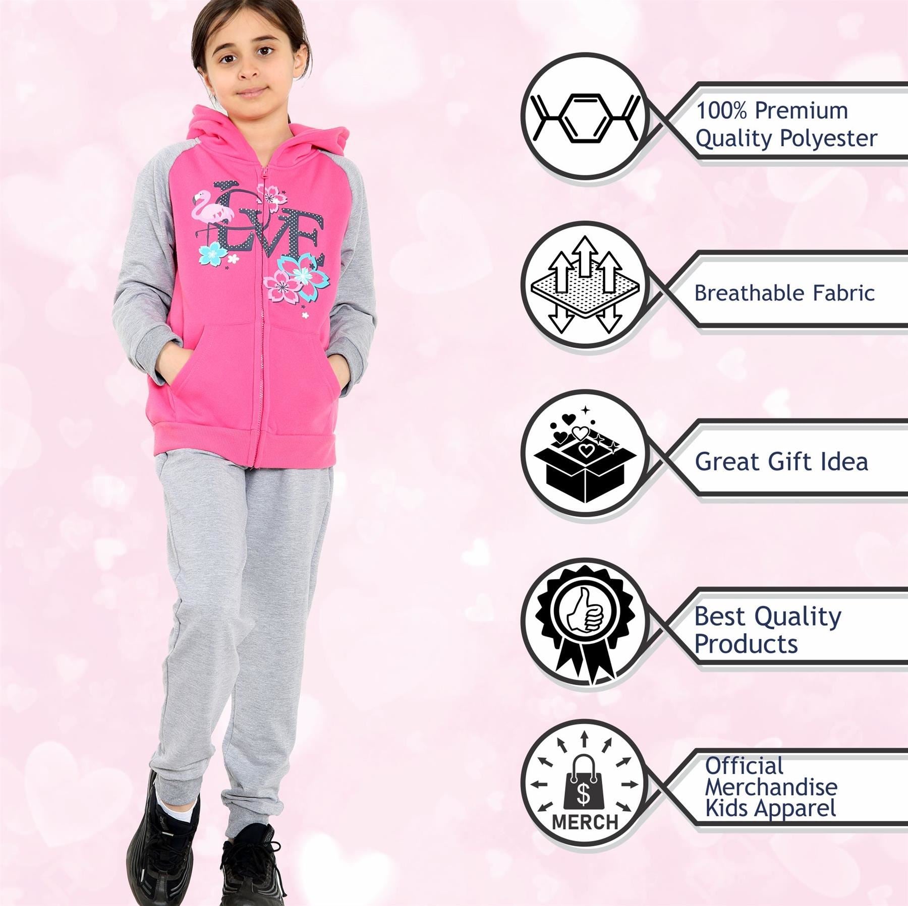 Kids Girls Love Print Hooded Zipper Hoodie & Bottom Jogging Suit