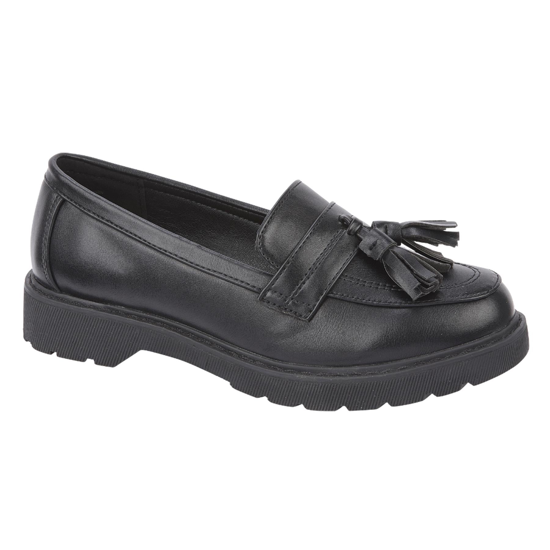 A2Z 4 Kids Girls Black Platform Loafers Moccasins Slipper Faux Leather