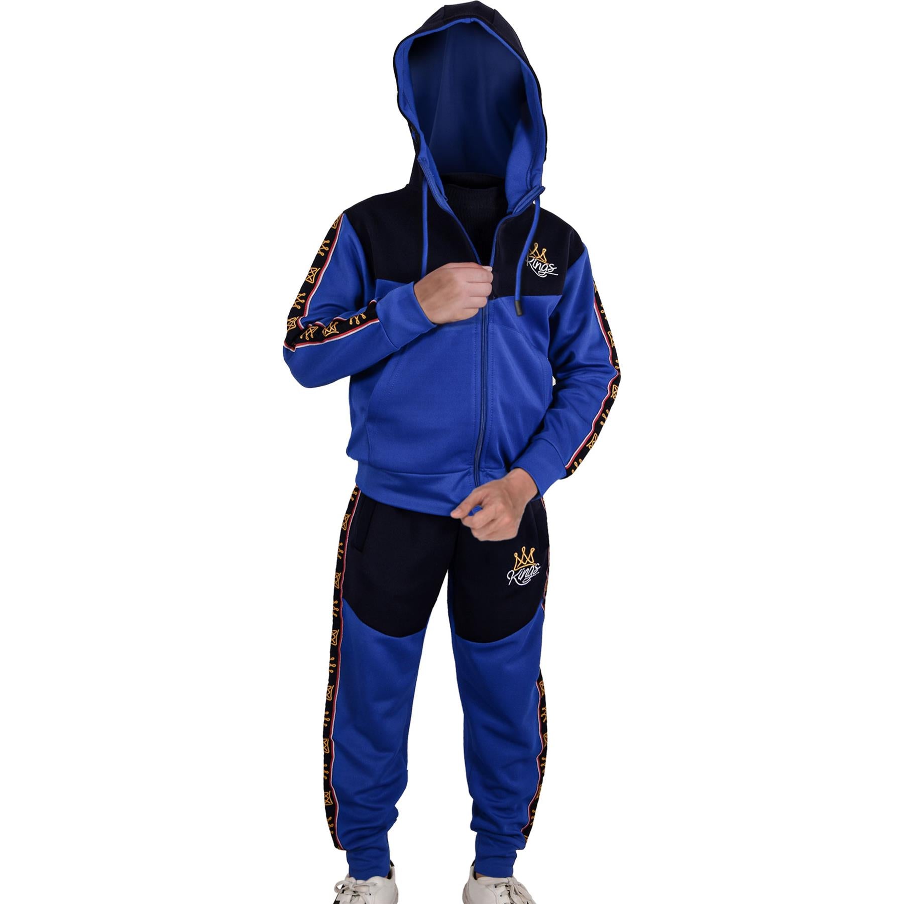 Mens Tracksuit Hooded Kings Crown Embroidered Jogging Suit Joggers Set For Adult