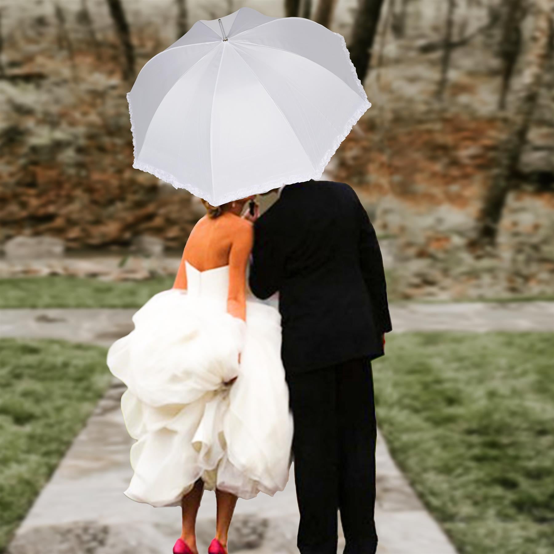 Ladies Wedding Umbrella Vintage Frill Bridal Parasol Auto Open Brolly Canopy