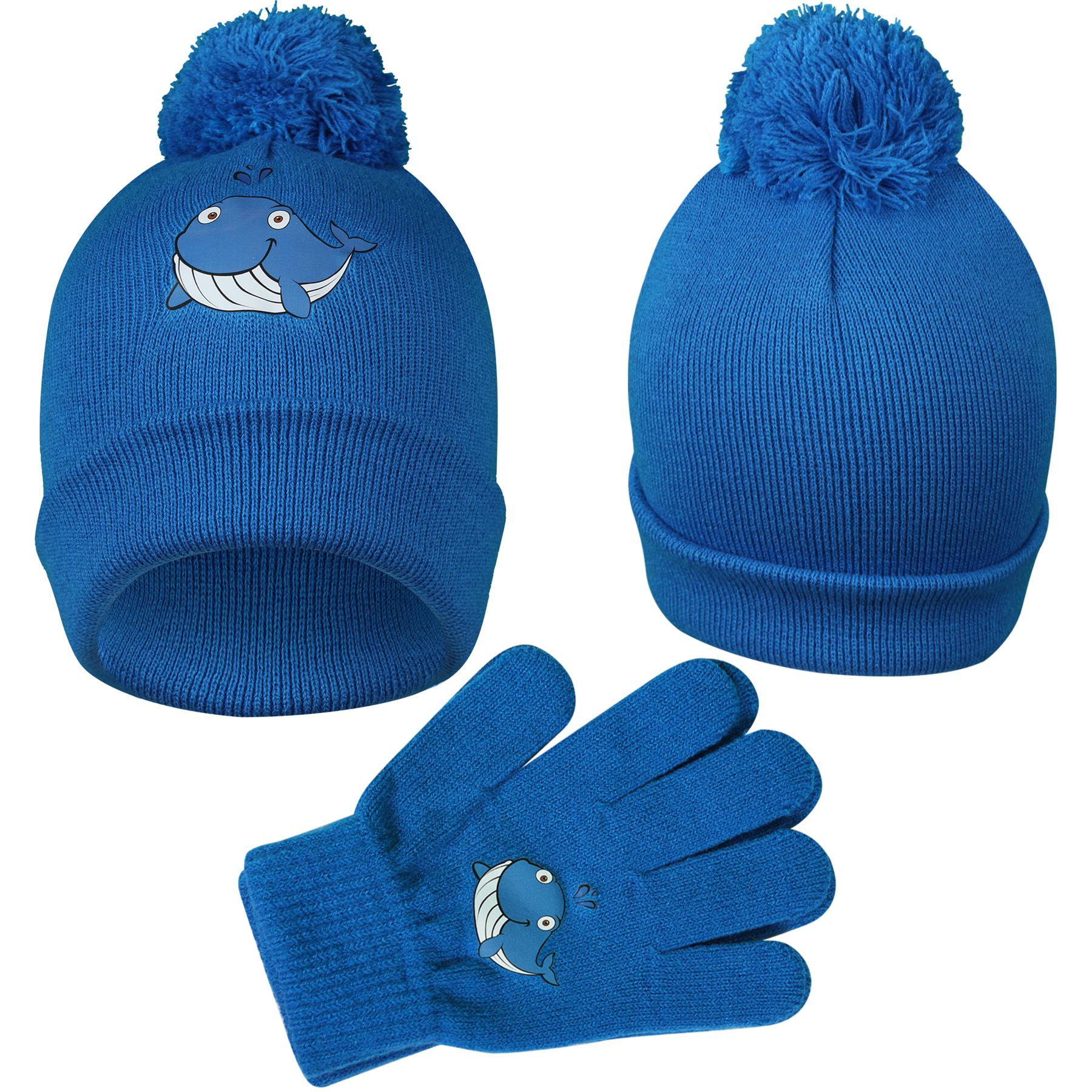 Kids Boys Hat Knitted Bobble Pom Pom Royal Hats Gloves Set Winter Warm Glove Set