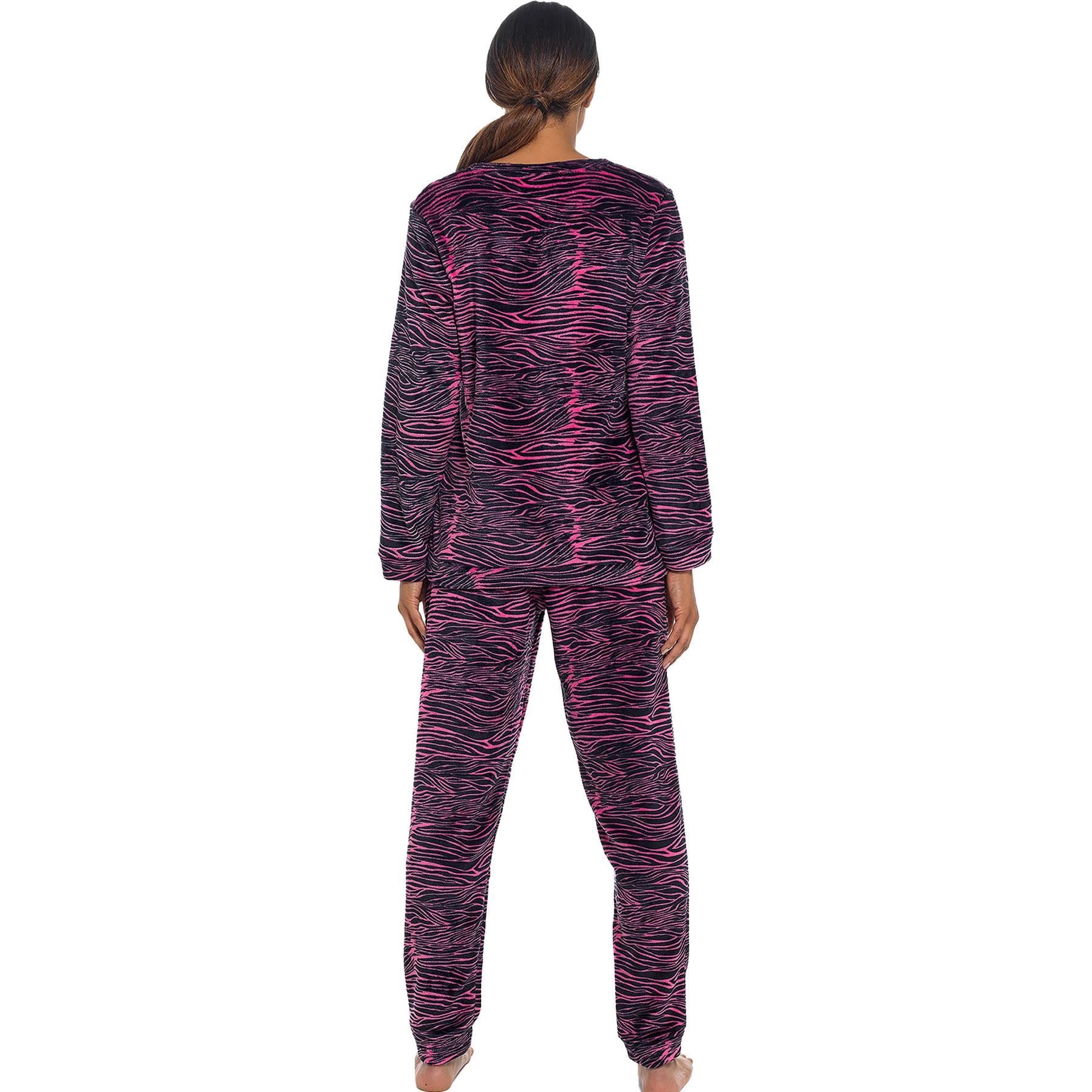 A2Z Ladies Flannel Fleece Lounge Set Zebra Print Top Bottom Sleepwear PJS Set