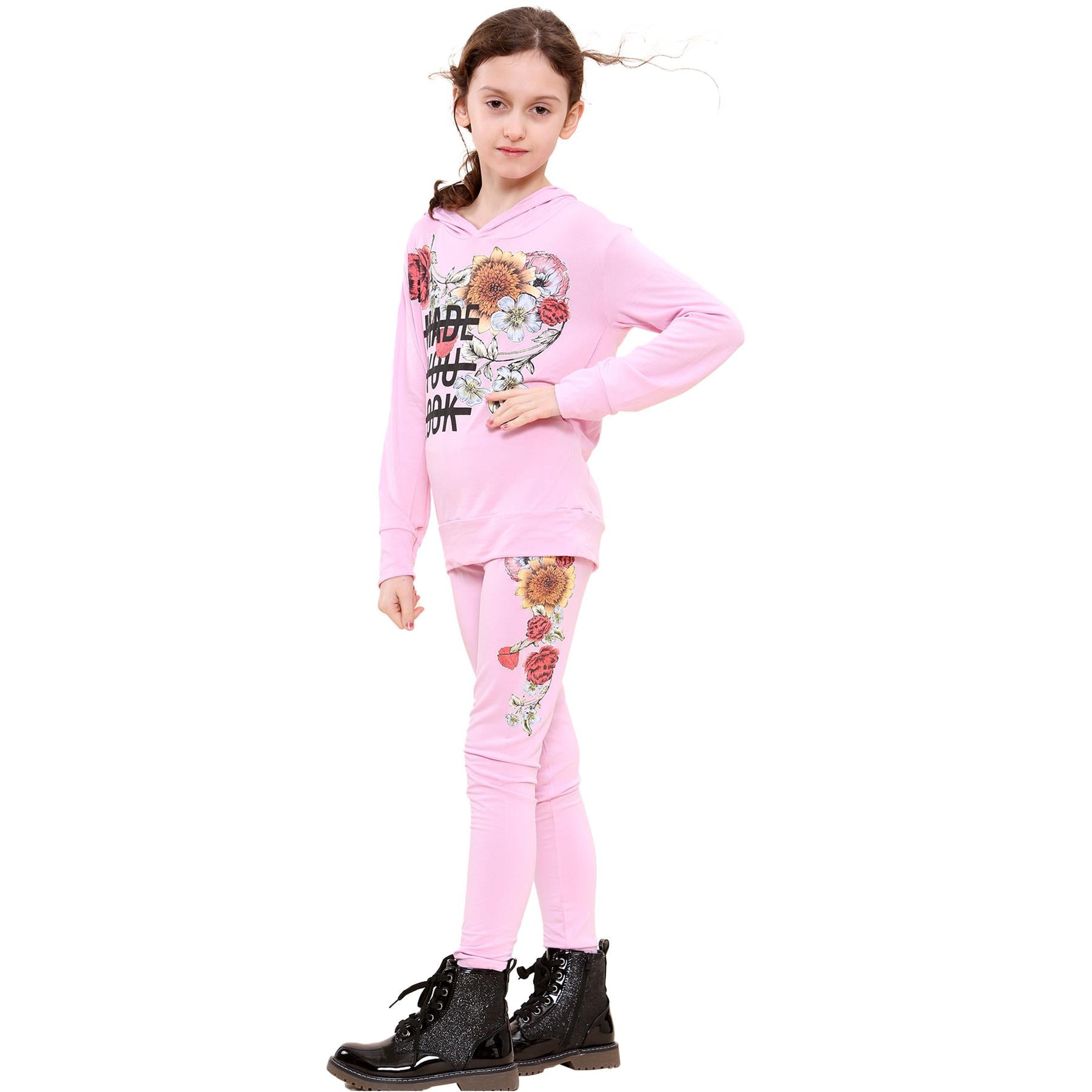 Kids Girls Made You Look Print Hooded Top & Legging Set