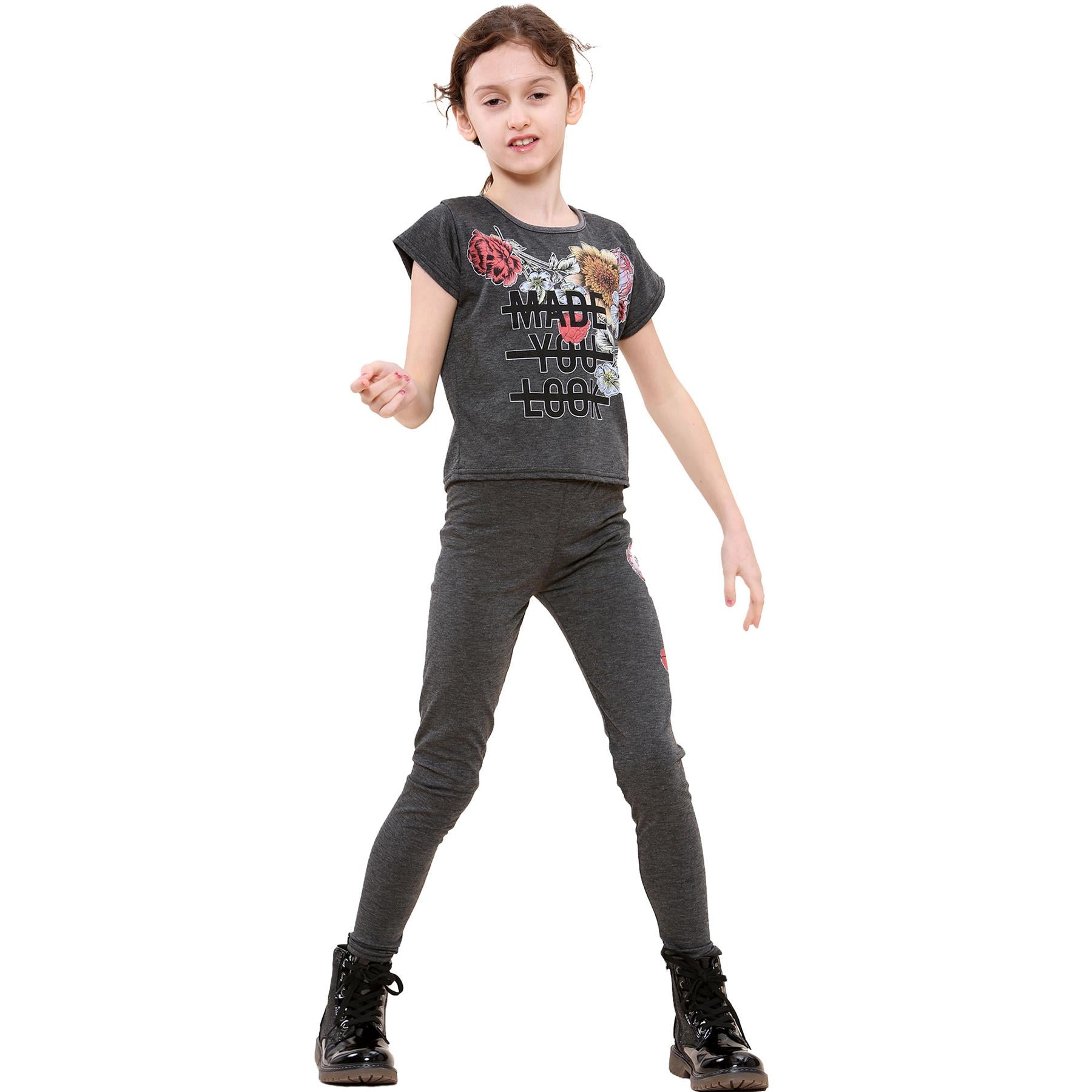 Kids Girls Made You Look Print T Shirt Top & Legging Set