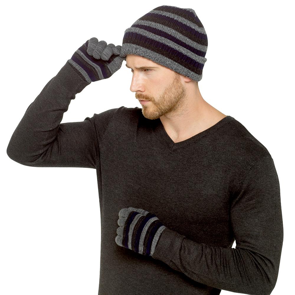 A2Z Mens Hat Gloves Set Cable Knitted Beanie Caps Winter Warm Stretchy Cozy Hats