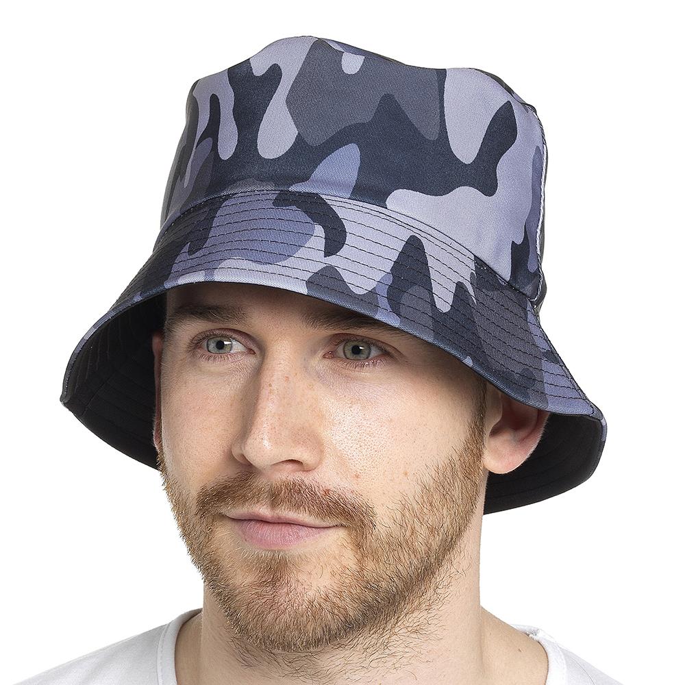 Mens Reversible Bucket Hat Summer Foldable Polyester Sun Protection Hiking Hat