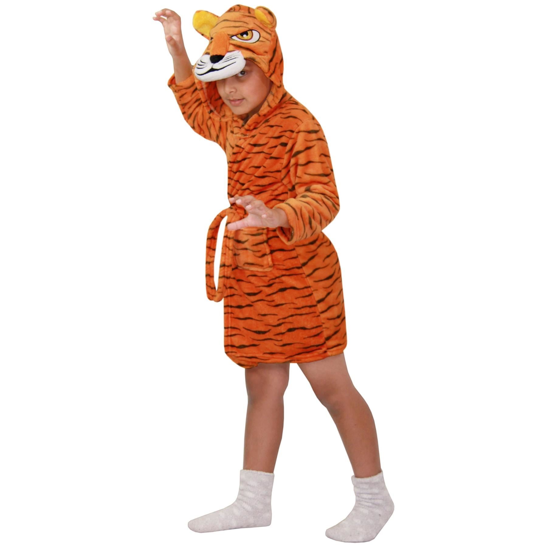 Kids Girls Boys Super Soft 3D Tiger Animal Hooded Bathrobe