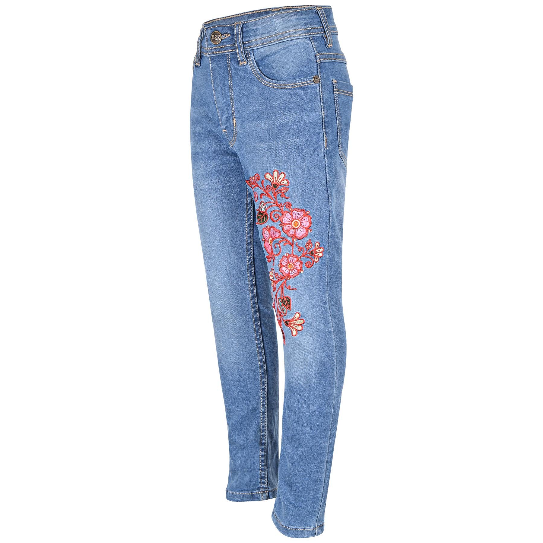 Kids Girls Embroidered Stretchy Denim Jeans