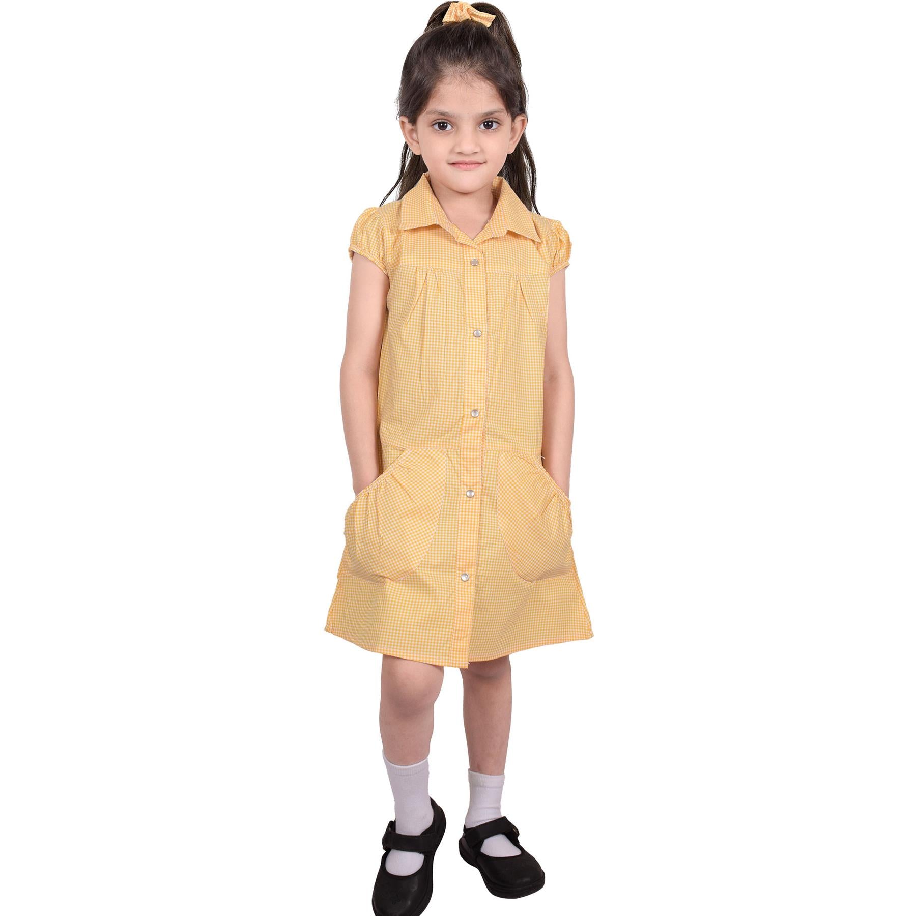 Girls Uniform School Dress Gingham Check Printed Dress With Matching Scrunchies