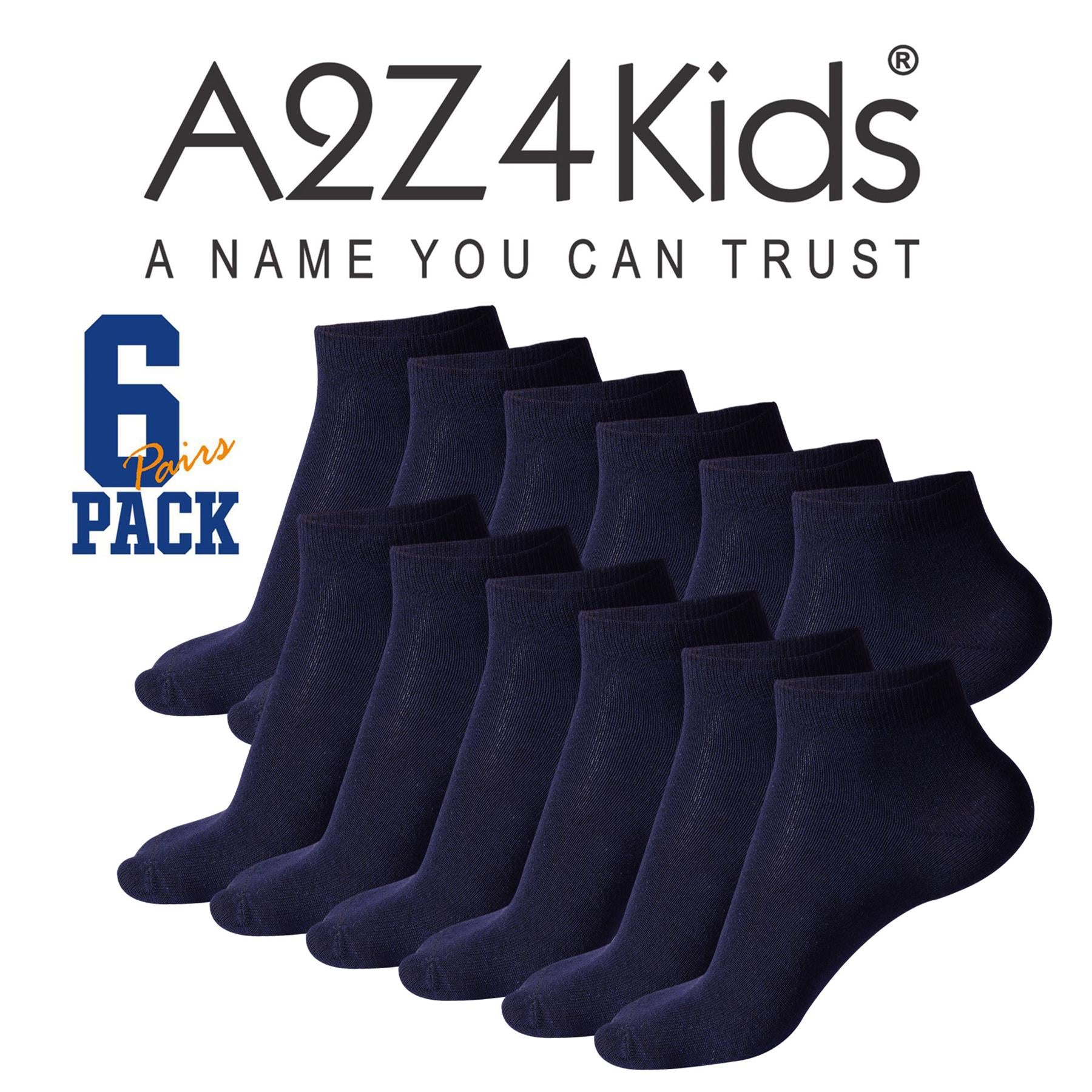 A2Z 4 Kids Girls Boys Socks 6 Pack Plain Ankle Cotton Back to School Socks