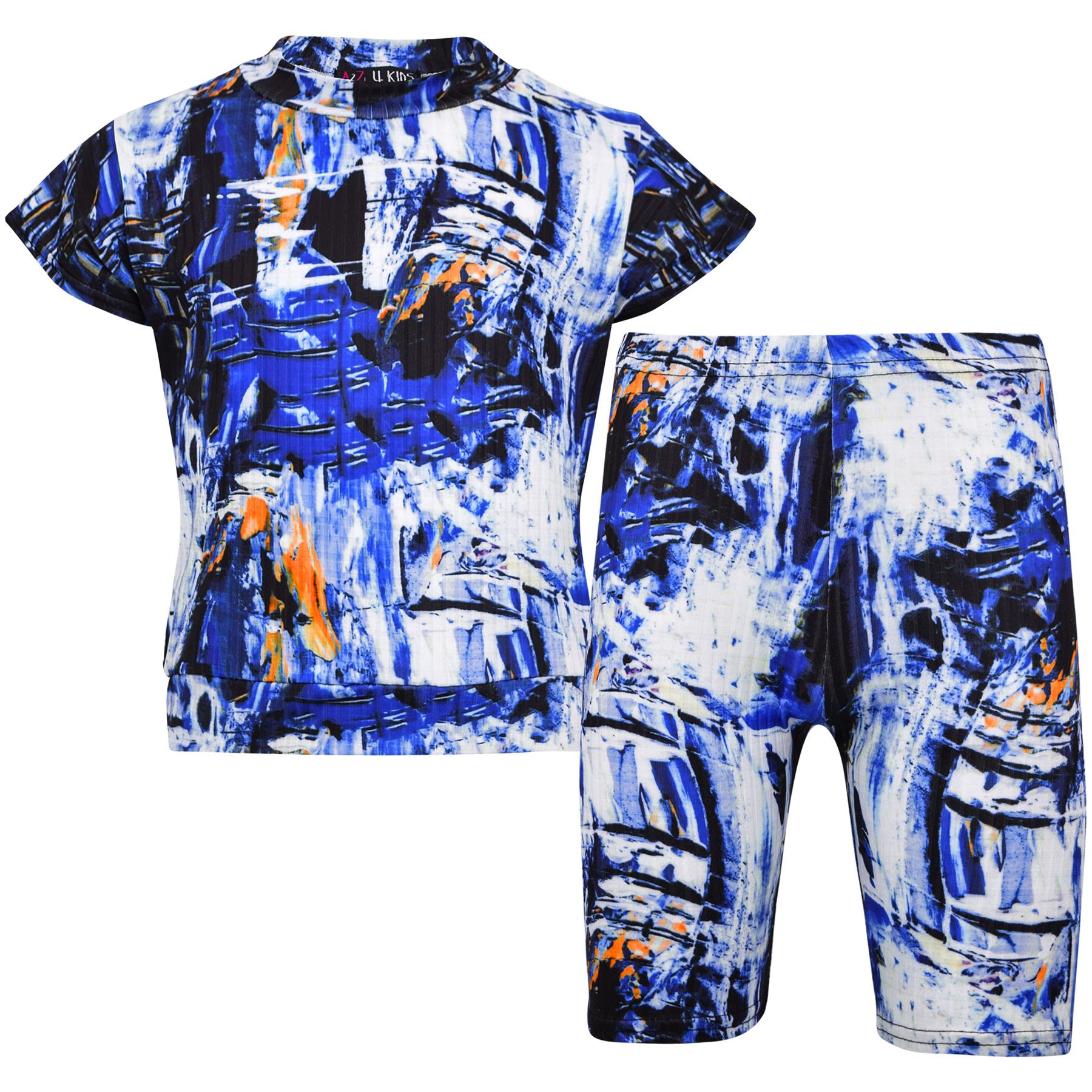 Girls Top Kids Short Sleeves Crop Top Tie Dye Print T Shirt Top & Shorts Set