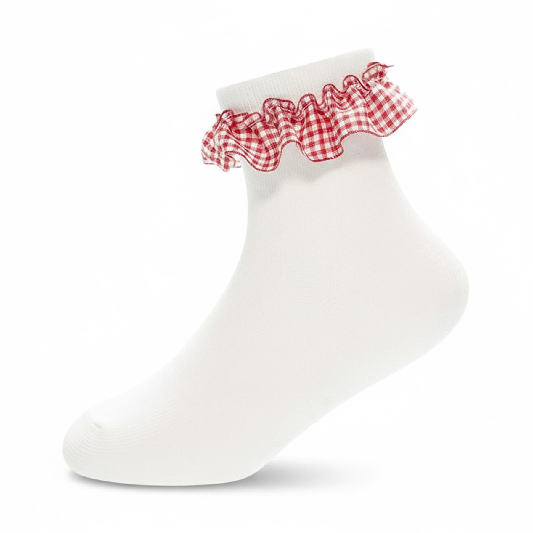 A2Z 4 Kids Girls 3 Pack Gingham Lace Trim Frill & Bow School Ankle Socks