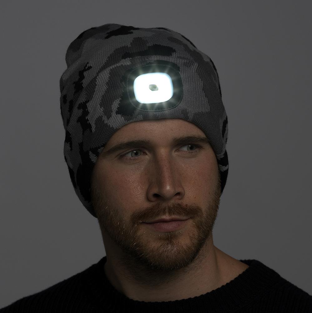 A2Z Mens LED Hat Camouflage Knitted Beanies Caps USB Rechargeable LED Torch Cap