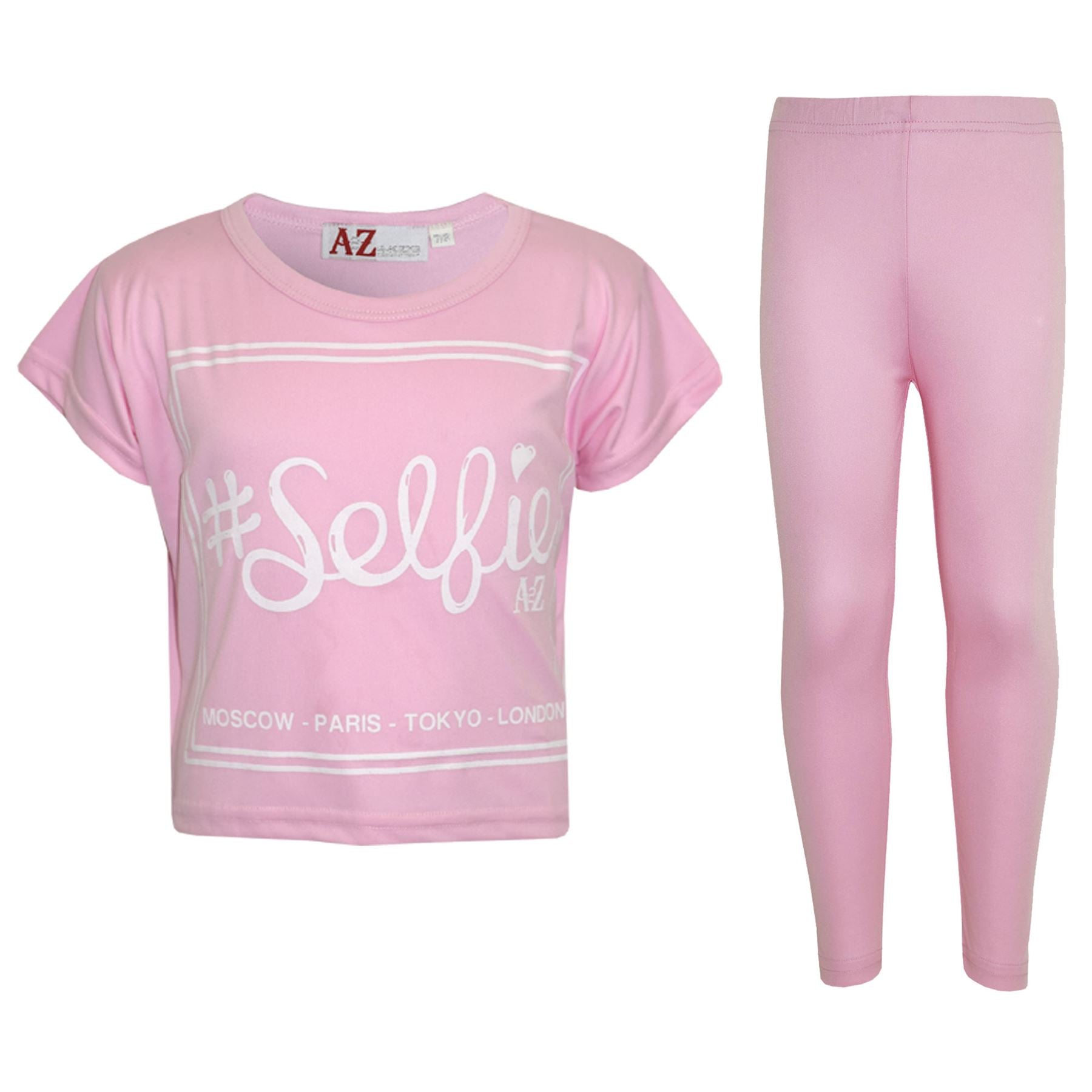 Girls Top Kids #Selfie Print Stylish Crop Top & Fashion Legging Set 7-13