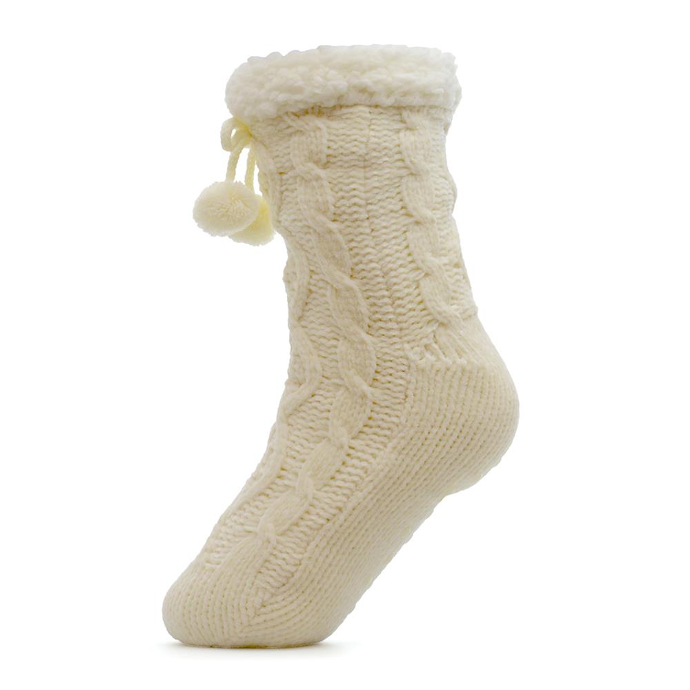 A2Z Ladies Socks Chenille Cable Sherpa Lining Pom Pom Anti Slip Women Sock