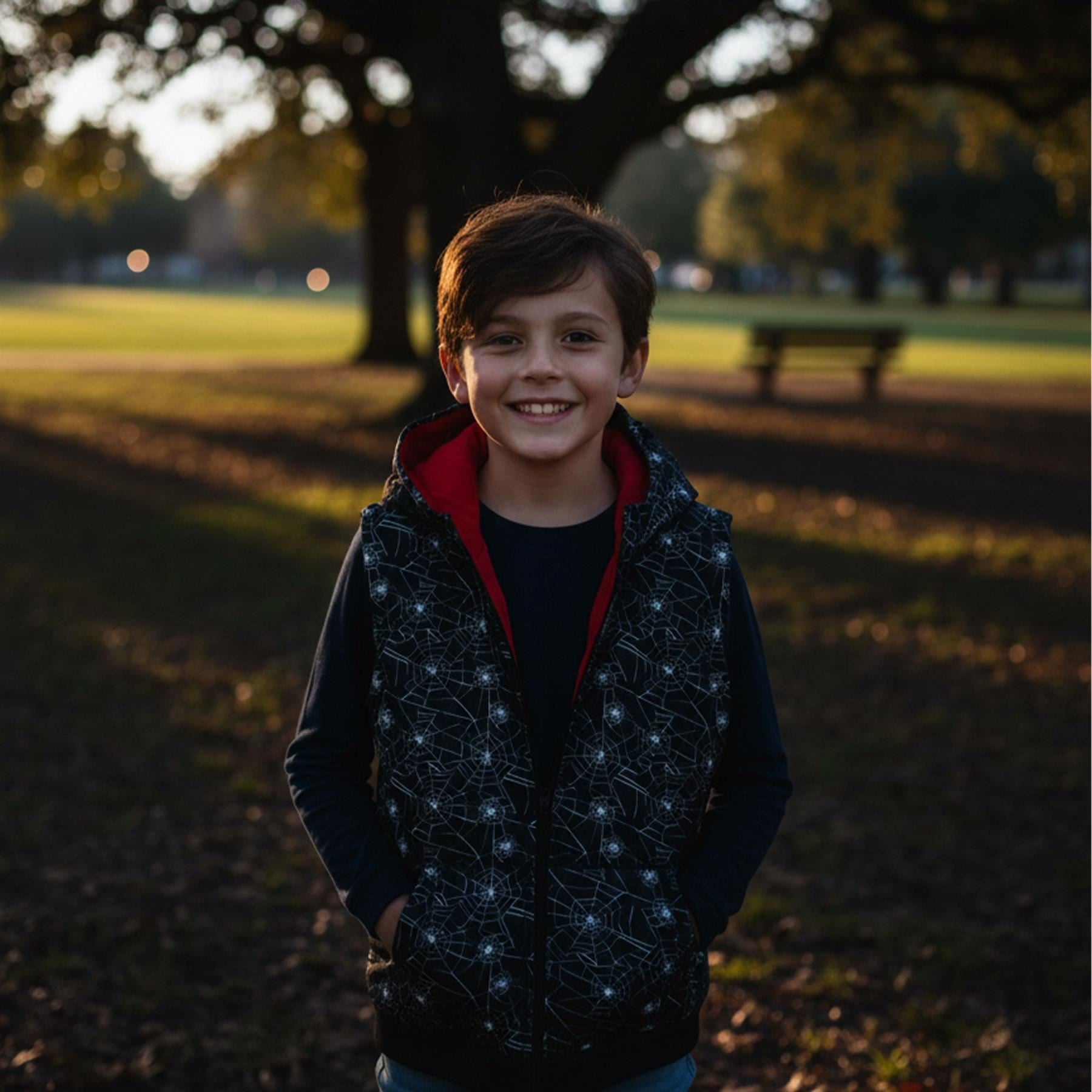 A2Z Kids Padded Hooded Gilet Spider Web Print Sleeveless Jacket 5-14 Years