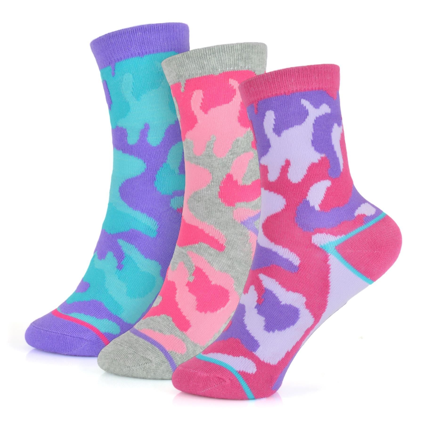 Kids Girls Camouflage & Animal Print Socks Pack of 3 Kids Cotton Rich Socks