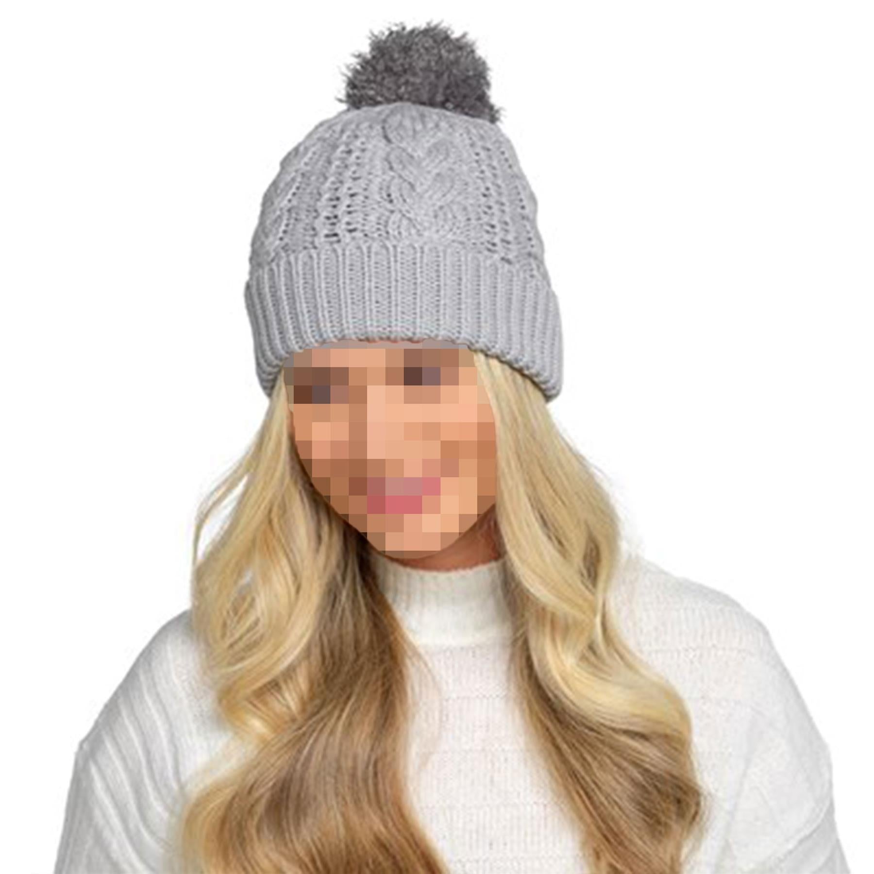 A2Z Ladies Hat Cable Knitted Detachable Pom Pom Stretchy Winter Warm Cazy Caps