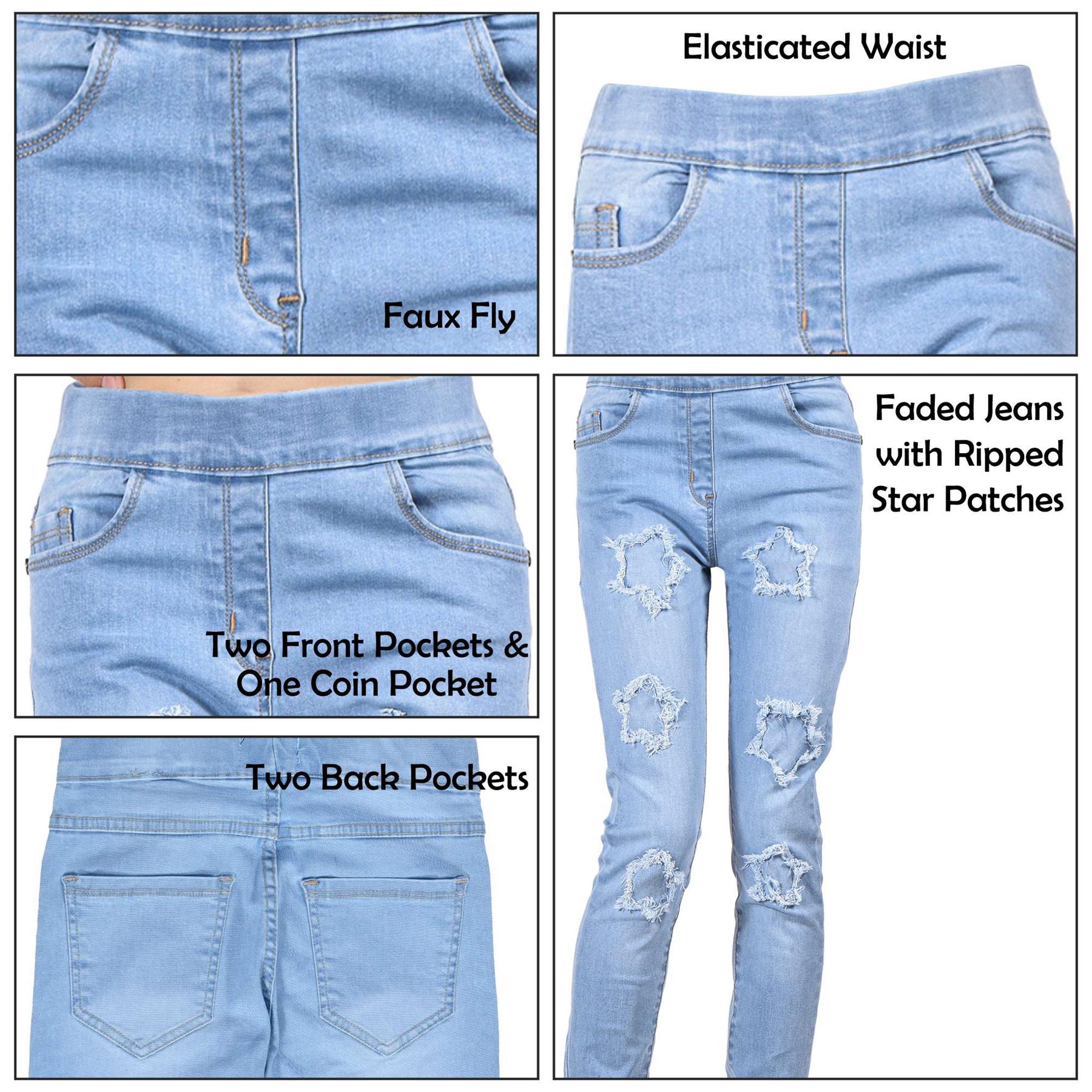 Kids Girls Comfort Stretchy Stars Ripped Fashion Denim Jeans