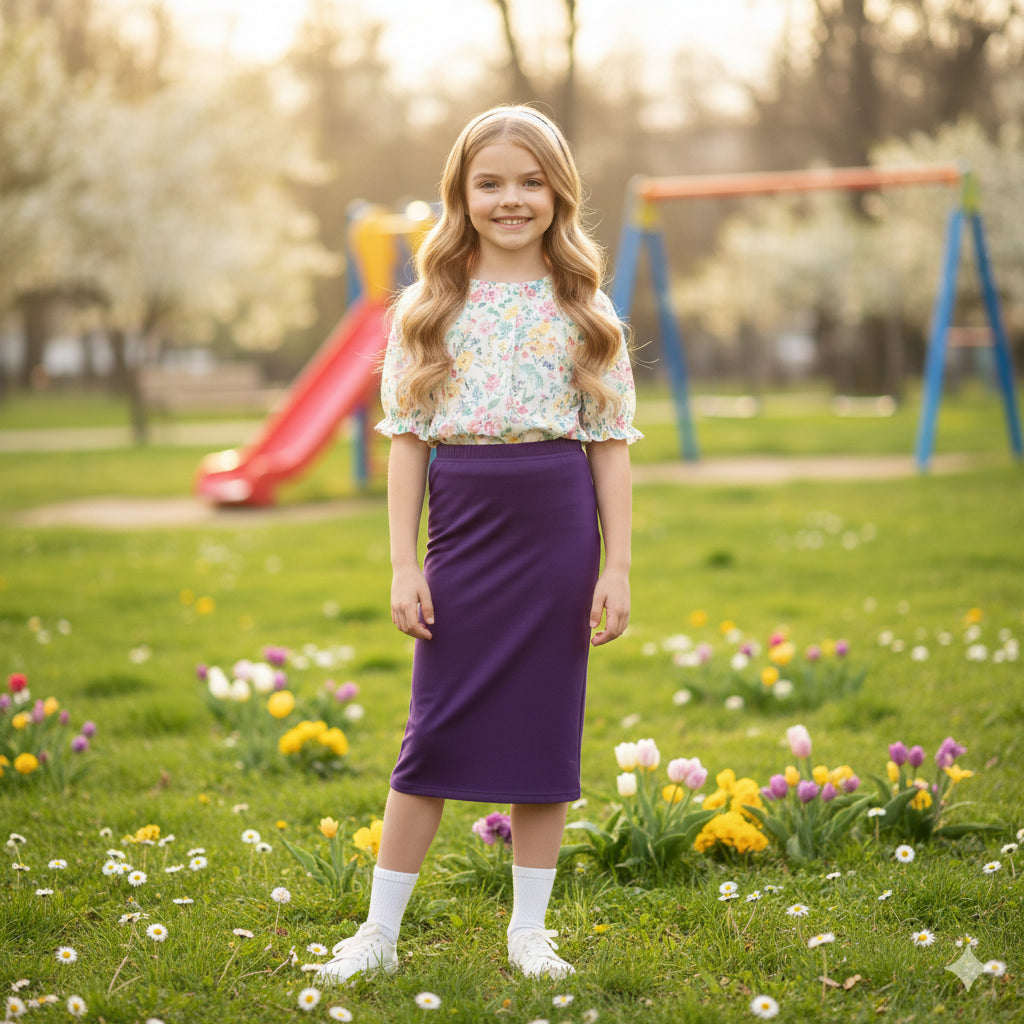 Girls Maxi Skirt Soft Stretch Viscose Skirt Comfy School Wear For Age 5-13 Year