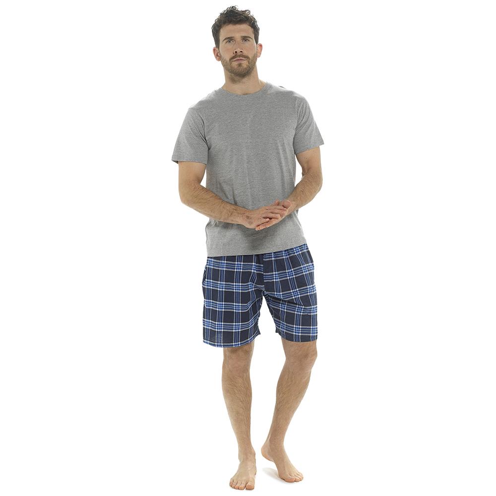 A2Z Mens Soft Plain Jersey Short Sleeve T-Shirt Woven Check Short PJS Pyjama Set