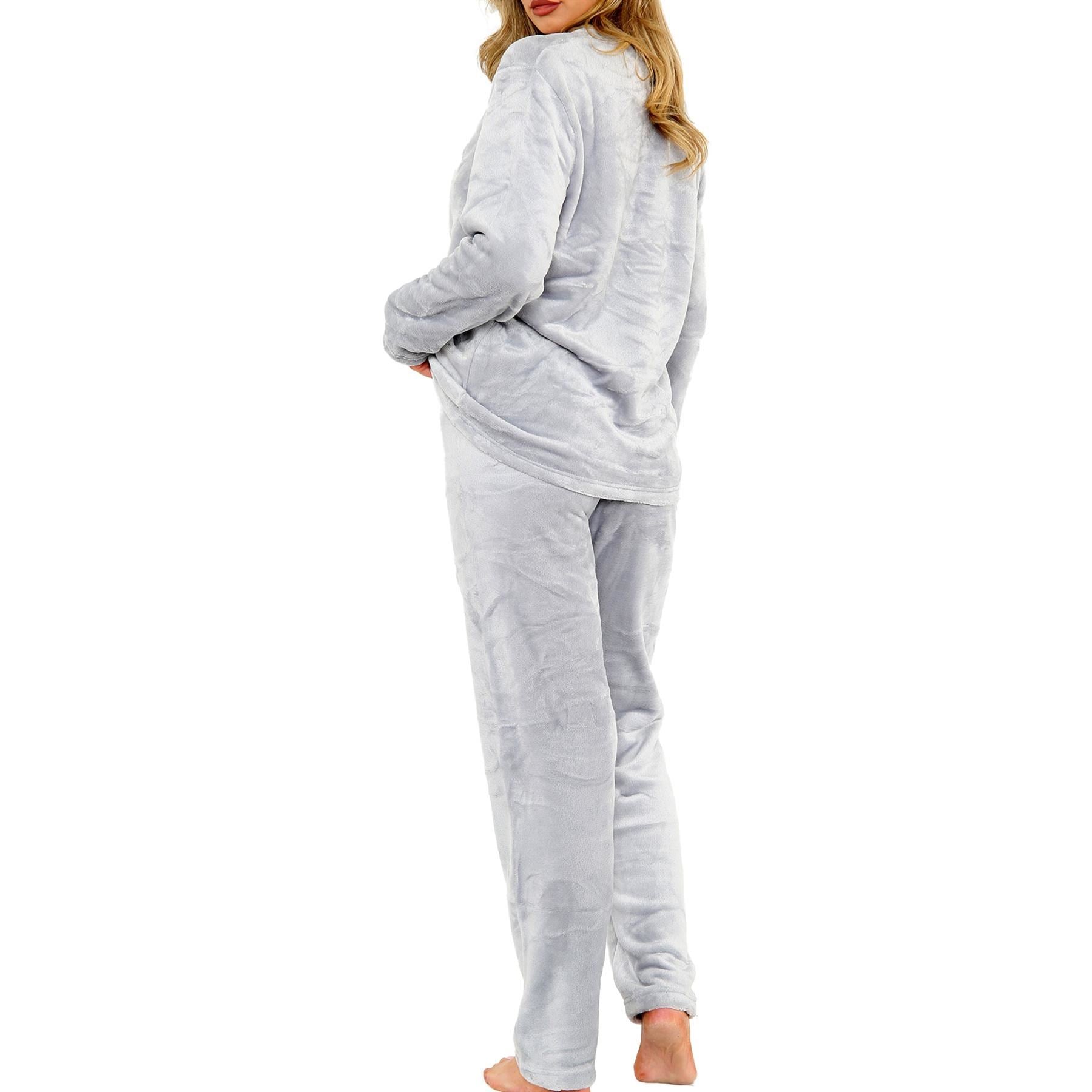 Ladies Pyjamas Soft Warm Fleece Adults Crew Neck Pyjamas 2 Piece Gift Set