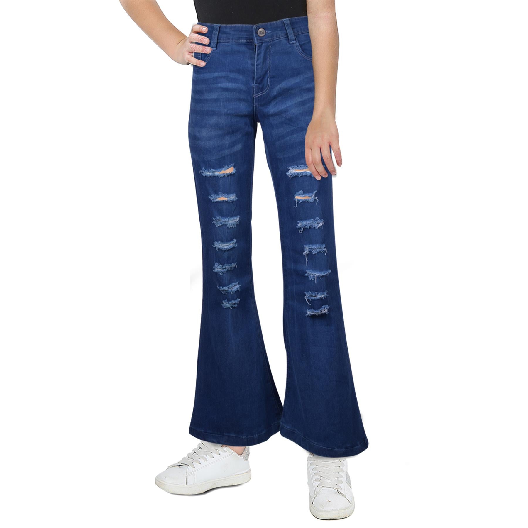 Kids Girls Denim Ripped Jeans Comfort Skinny Stretch Lightweight Casual Pants