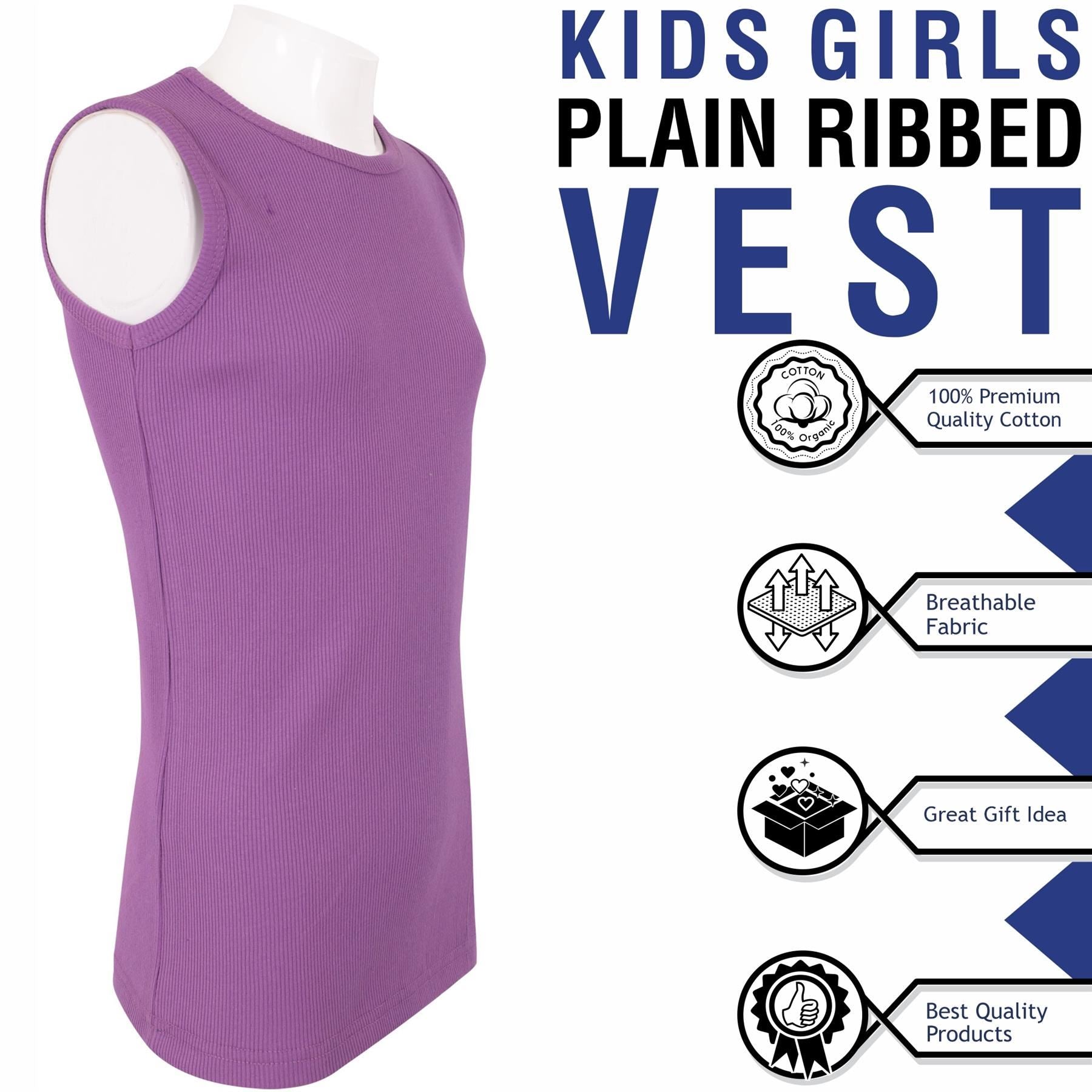 Kids Girls Boys Childrens Vest Top Tank Top Fitted 100% Rich Cotton 2-13 Years