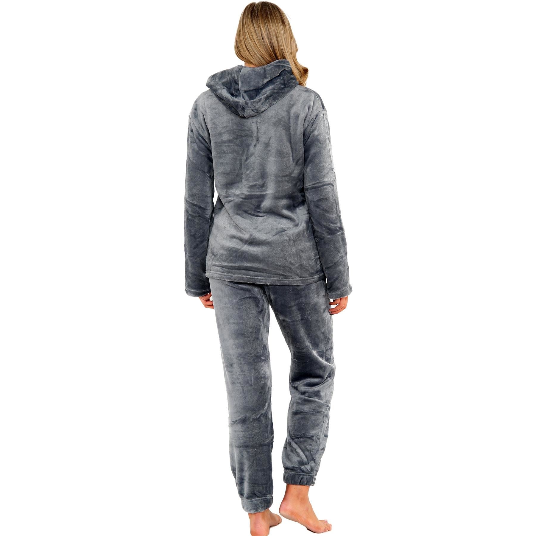 Ladies Pyjamas Soft Warm Fleece Adults Hooded Pyjamas 2 Piece Gift For Womens