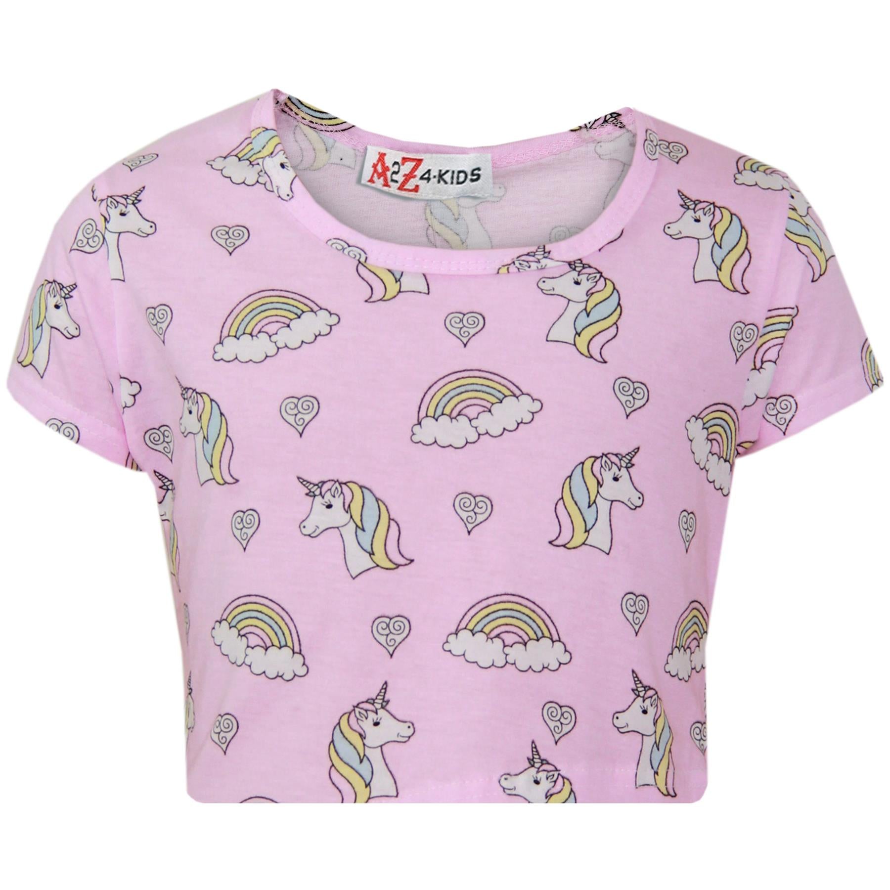 Kids Girls Top & Shorts 100% Cotton Unicorn Rainbow Fashion Summer Outfit Set